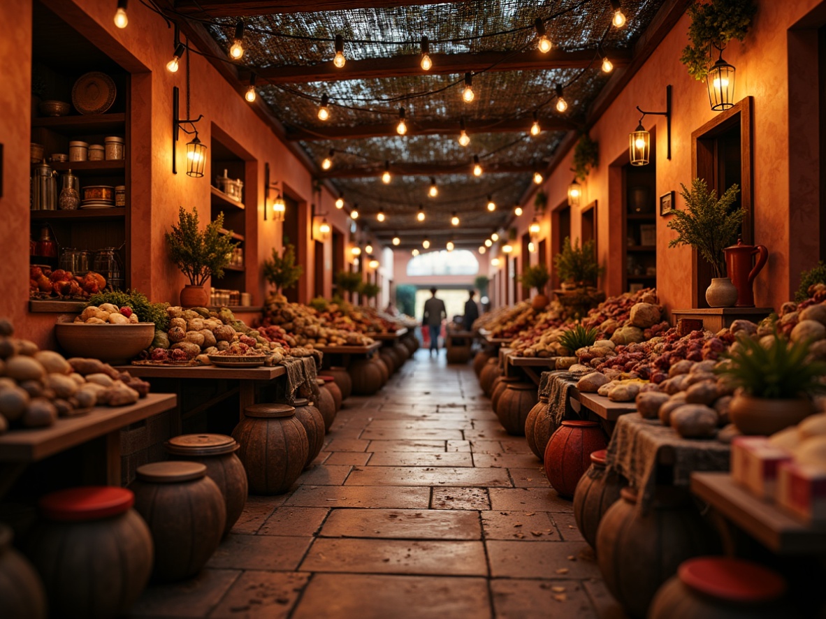 Prompt: Rich cultural heritage, vibrant market atmosphere, warm earthy tones, terracotta reds, rustic wooden accents, woven textiles, ornate metalwork, distressed stone walls, soft candlelight, warm golden lighting, shallow depth of field, 1/1 composition, realistic textures, ambient occlusion.