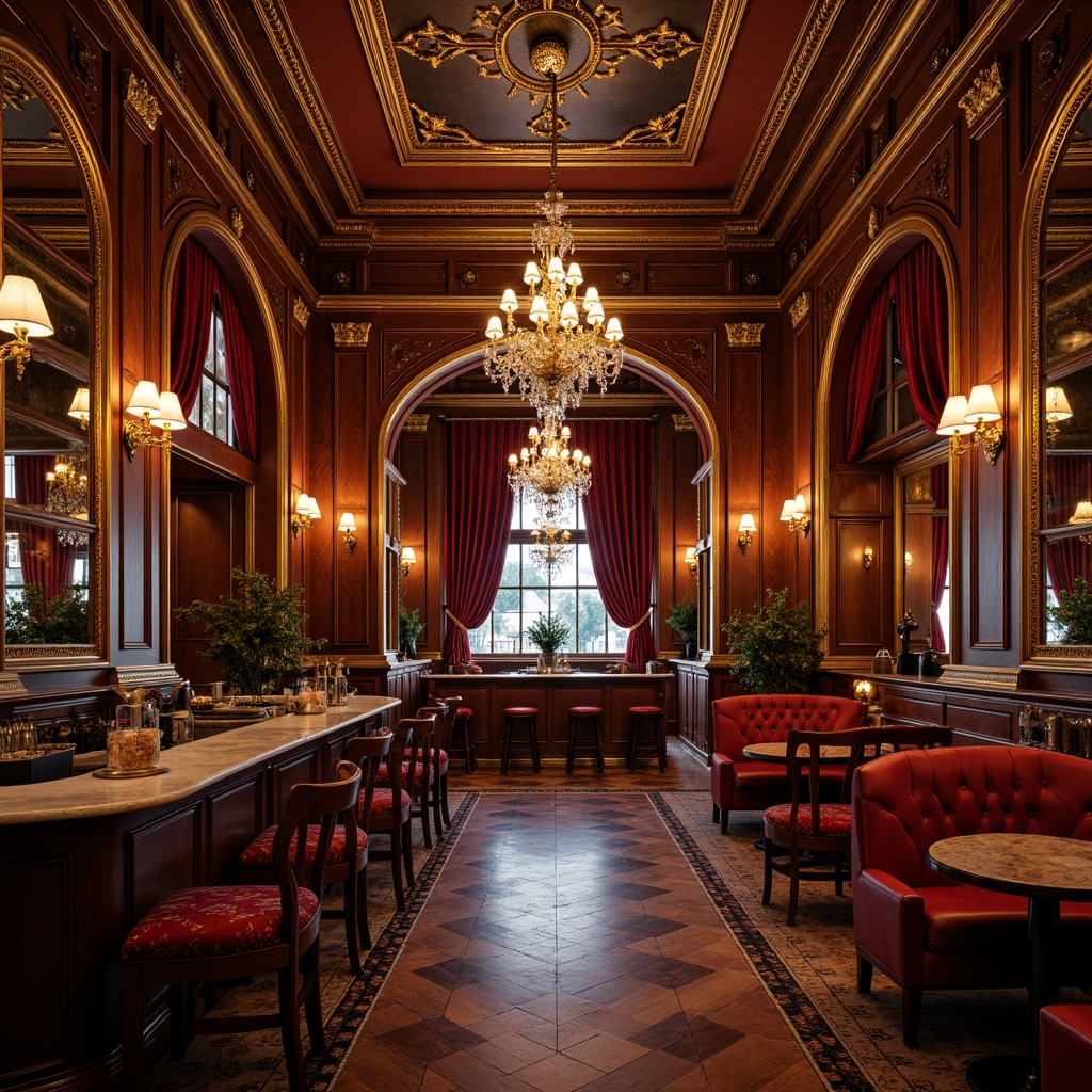 Prompt: Luxurious pub interior, rich wood paneling, ornate gilded frames, velvet drapes, crystal chandeliers, intricate carvings, marble countertops, golden accents, lavish furnishings, plush armchairs, tufted upholstery, regal color palette, dim warm lighting, dramatic archways, grand staircases, opulent textiles, majestic mirrors, exquisite moldings, Baroque-inspired patterns, rustic wooden beams, vintage decorative artifacts, warm cozy ambiance, inviting atmosphere, 1/1 composition, softbox lighting, high-contrast rendering.