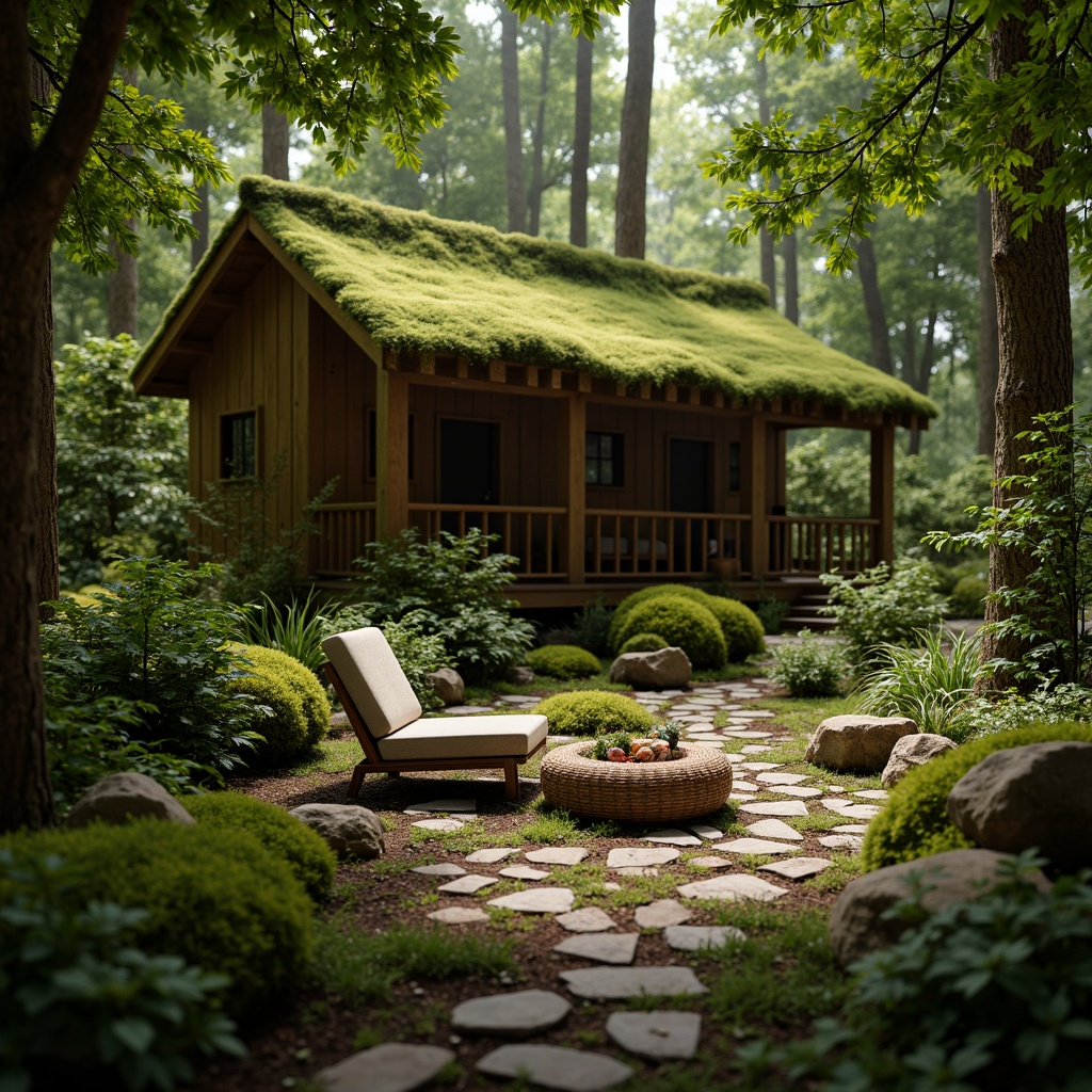 Prompt: Mossy forest, lush greenery, earthy tones, natural textures, wooden accents, stone pathways, serene ambiance, soft warm lighting, shallow depth of field, 3/4 composition, realistic rendering, ambient occlusion, cozy cabin, rustic decor, vintage furniture, woven baskets, plush throw blankets, nature-inspired patterns, organic shapes, whimsical illustrations, subtle color gradients.