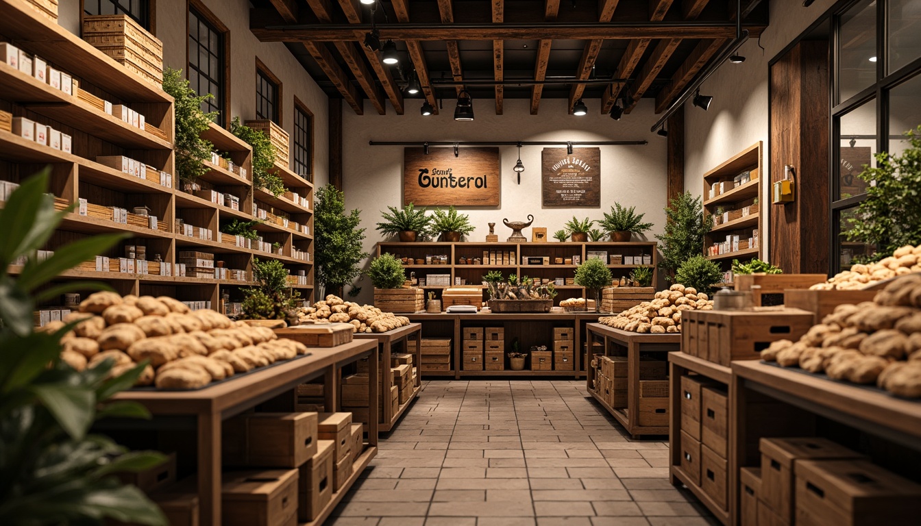 Prompt: Vintage academic grocery store, warm earthy tones, rich wood accents, distressed brick walls, ornate metal fixtures, antique wooden crates, woven wicker baskets, soft creamy lighting, shallow depth of field, 1/1 composition, realistic textures, ambient occlusion, warm beige colors, muted greenery, rustic wooden signs, classic serif typography, nostalgic packaging designs.