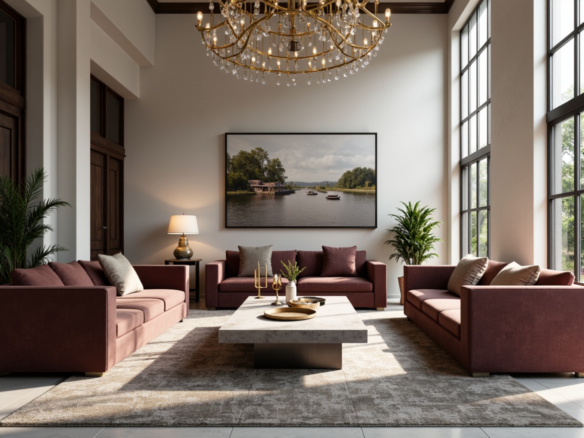 Prompt: Luxurious living room, velvet sofas, marble coffee tables, ornate gold frames, plush area rugs, crystal chandeliers, floor-to-ceiling windows, neutral color palette, modern minimalist decor, sleek low-profile furniture, ambient soft lighting, shallow depth of field, 1/1 composition, realistic textures, detailed normal maps.