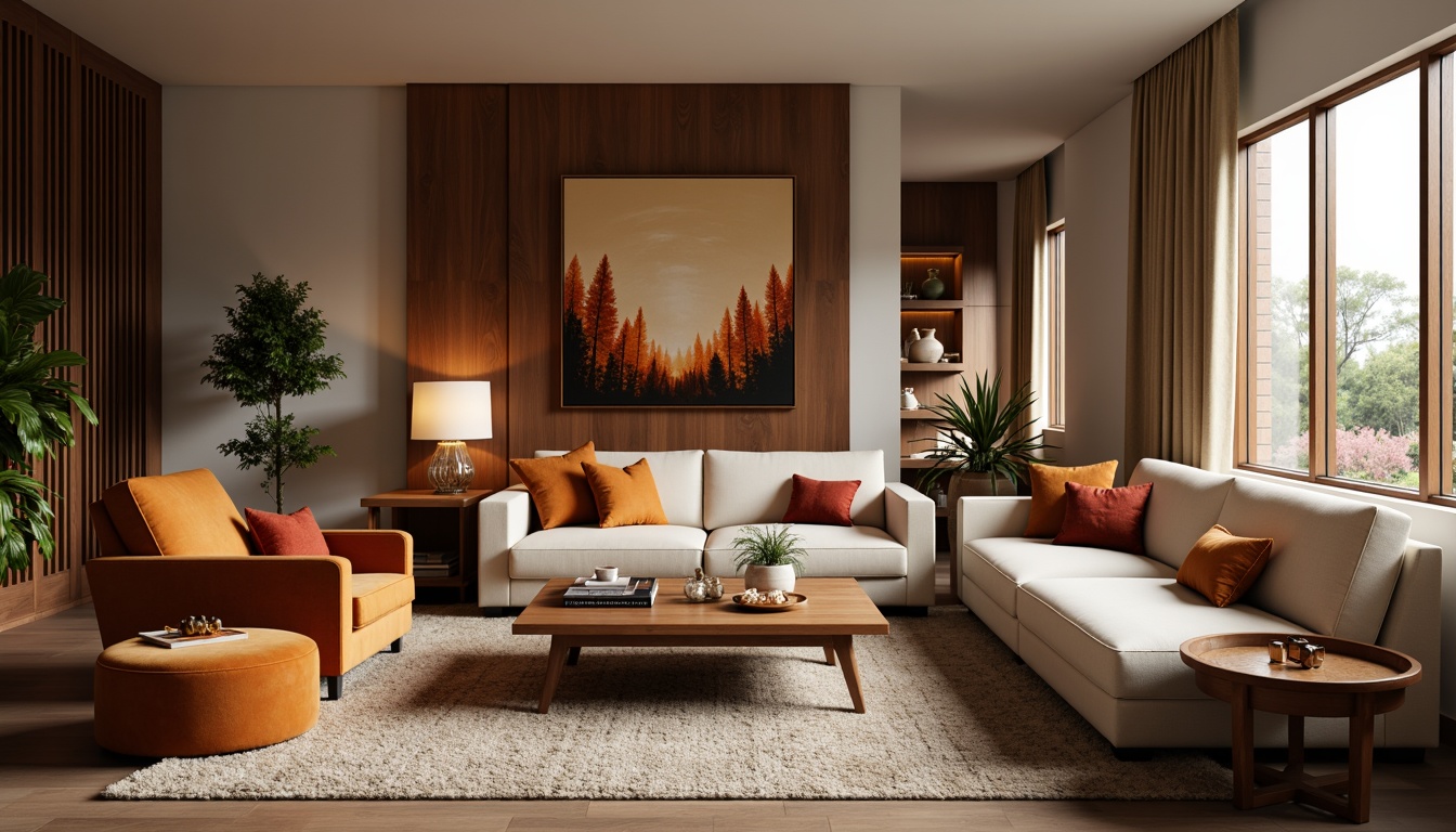 Prompt: Cozy living room, plush sofas, velvety armchairs, wooden coffee tables, minimalist decor, soft cushions, warm lighting, textured rugs, natural wood accents, elegant lamps, comfortable sectionals, stylish ottomans, vibrant throw pillows, earthy color palette, relaxing ambiance, 1/1 composition, shallow depth of field, realistic textures.