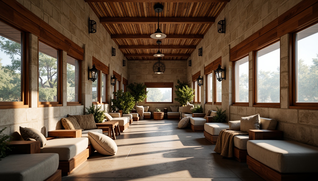 Prompt: Rustic bus station, natural stone walls, wooden accents, earthy tones, woven textiles, curved lines, organic shapes, cozy nooks, plush cushions, reclaimed wood benches, metal frames, vintage lighting fixtures, warm ambient glow, shallow depth of field, 1/2 composition, soft focus, realistic materials, atmospheric perspective.