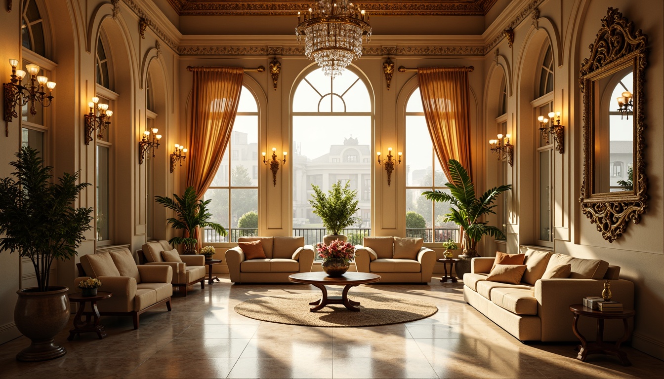 Prompt: Opulent sunroom, ornate chandeliers, gilded sconces, crystal droplets, lavish candelabras, warm golden lighting, soft diffused glow, intricate carvings, rich velvet drapes, majestic archways, high ceilings, Baroque-inspired furniture, luxurious marble floors, ornamental mirrors, sparkling crystals, dramatic shadows, warm beige tones, elegant curves, symmetrical composition, subtle depth of field, 1/1 aspect ratio, realistic reflections.