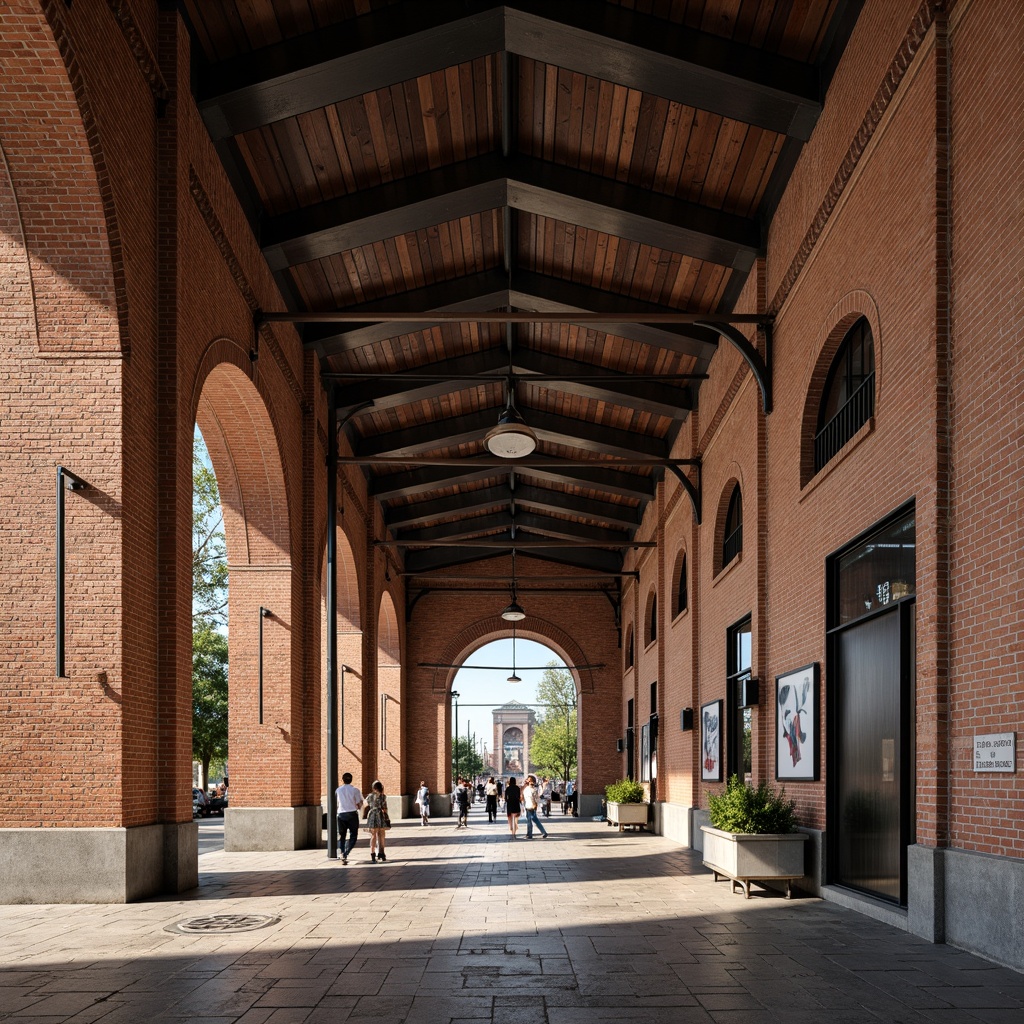 Prompt: Rustic bus station, exposed brick walls, textured masonry, earthy tones, industrial aesthetic, urban landscape, busy streets, morning commute, natural light, warm color palette, geometric patterns, repeating arches, ornate details, rough-hewn stone floors, metal beams, suspended ceilings, modern infrastructure, functional design, vibrant street art, bustling atmosphere, shallow depth of field, 1/2 composition, high-contrast lighting, detailed textures, ambient occlusion.