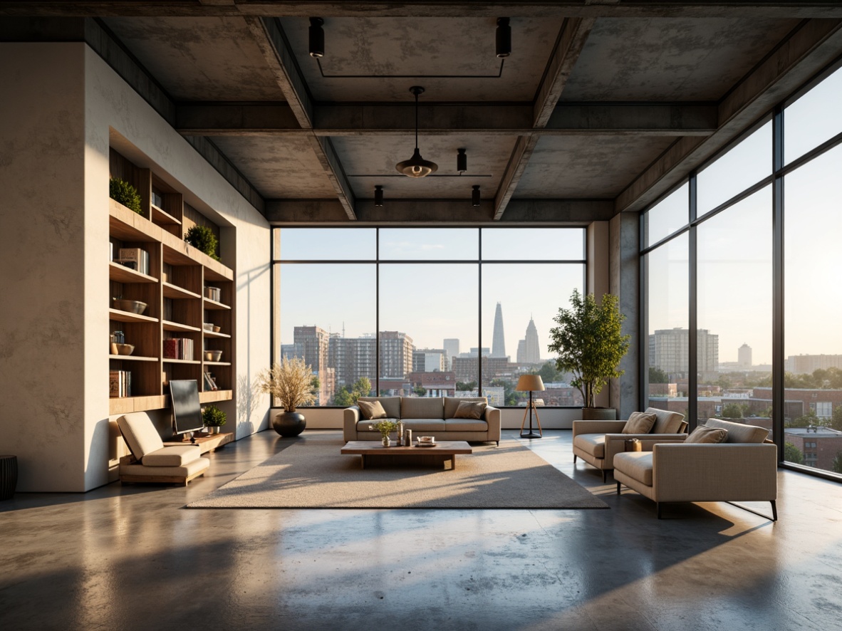 Prompt: Optimized storage solutions, space-saving furniture, minimalist decor, multi-functional rooms, open-plan living areas, high ceilings, large windows, natural light, airy atmosphere, sleek modern architecture, industrial-style metal beams, polished concrete floors, urban cityscape views, morning sunlight, soft warm lighting, shallow depth of field, 3/4 composition, panoramic view, realistic textures, ambient occlusion.