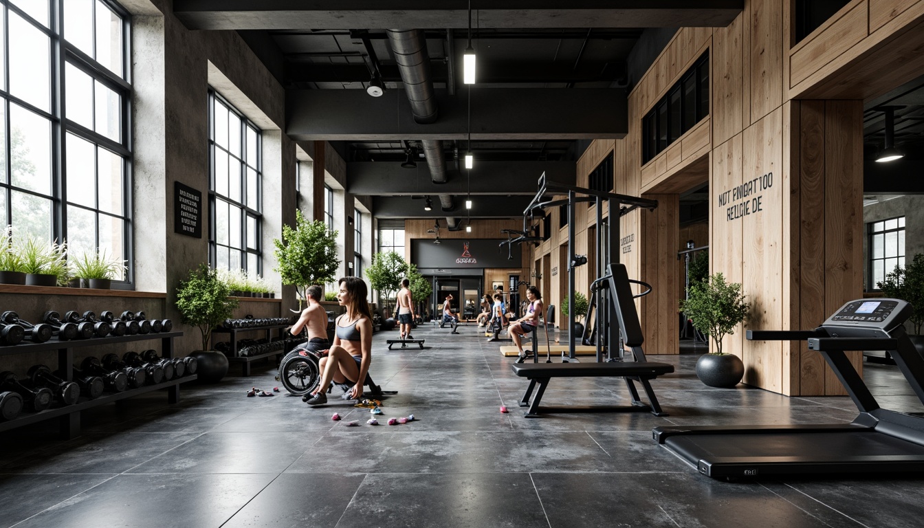 Prompt: Modern home gym, sleek exercise equipment, mirrored walls, rubber flooring, sound system, motivational quotes, natural light, floor-to-ceiling windows, urban loft architecture, industrial-chic decor, metallic accents, reclaimed wood, athletic-inspired color scheme, high-contrast lighting, shallow depth of field, 1/2 composition, realistic textures, ambient occlusion.