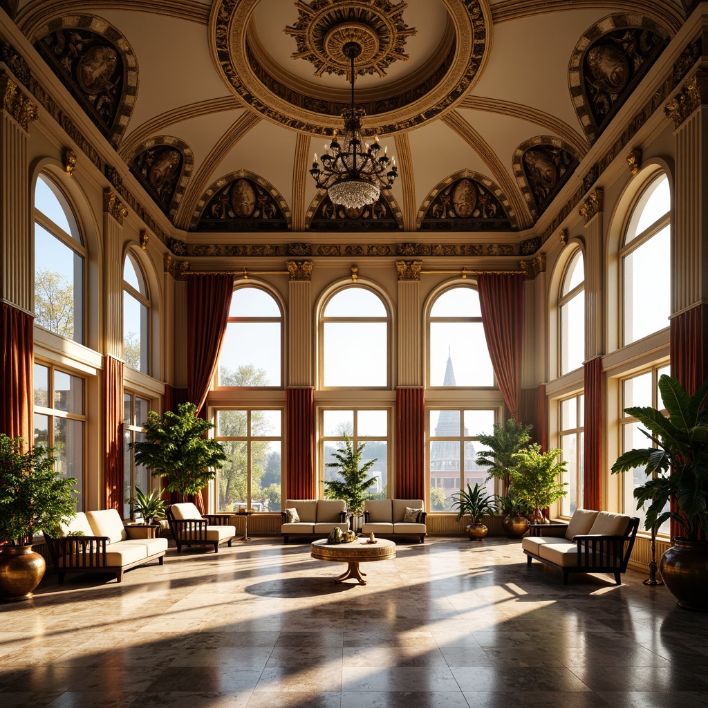 Prompt: Grand sunroom, ornate detailing, Baroque style architecture, curved lines, gilded frames, intricate carvings, ornamental plasterwork, lavish furnishings, velvet drapes, crystal chandeliers, marble floors, grandiose archways, high ceilings, natural light pouring in, warm golden lighting, soft focus, 1/1 composition, symmetrical view, realistic textures, ambient occlusion.Let me know if you need any adjustments!