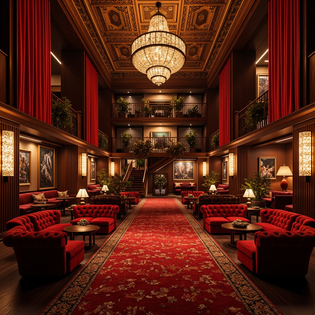 Prompt: Richly ornamented nightclub, luxurious velvet drapes, warm golden lighting, ornate chandeliers, wooden accent walls, plush red sofas, vintage posters, antique furnishings, decorative screens, lavish balconies, intricately carved wooden panels, grand staircases, opulent VIP areas, deep crimson colors, sophisticated sound systems, advanced acoustic treatment, absorption panels, diffusion technology, precise speaker placement, optimal frequency response, immersive audio experience, dynamic lighting shows, fog machines, laser beams, energetic atmosphere, 1/2 composition, shallow depth of field, realistic textures.