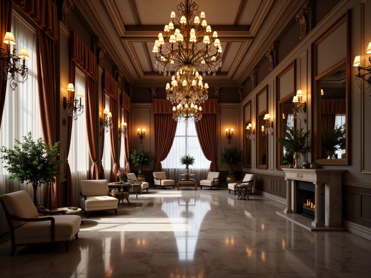 Prompt: Elegant chandeliers, ornate sconces, refined pendant lights, crystal droplets, soft warm glow, luxurious fabrics, velvet drapes, polished marble floors, high ceilings, grandiose architecture, symmetrical compositions, 1/1 aspect ratio, natural daylight, diffused softboxes, subtle color palette, muted tones, rich textures, antique furniture, classic ornaments, sophisticated ambiance, intimate atmosphere, dramatic shadows, subtle highlights, realistic reflections.