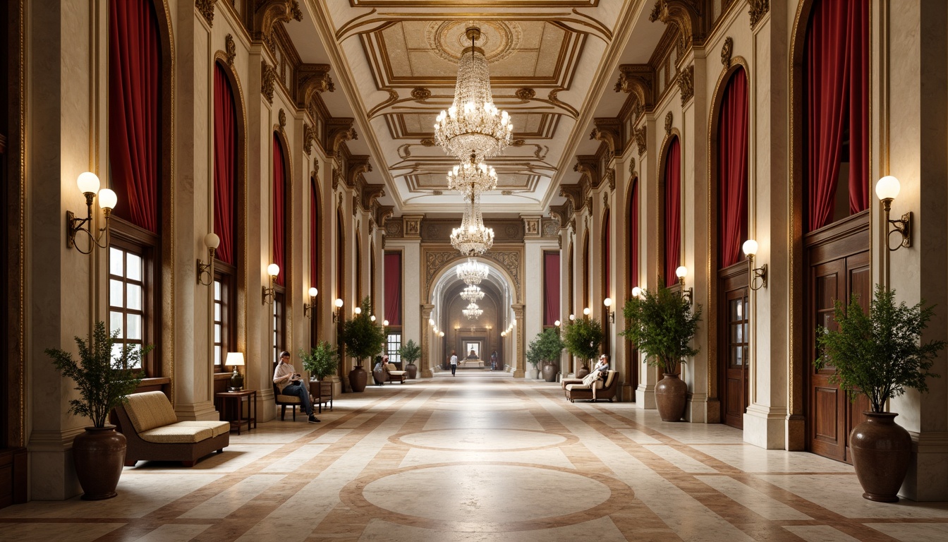 Prompt: Grandiose distribution center interior, luxurious marble floors, ornate columns, sweeping archways, intricately carved wooden paneling, rich velvet drapes, crystal chandeliers, polished bronze accents, elegant stucco ceiling, soft warm lighting, shallow depth of field, 1/1 composition, realistic textures, ambient occlusion.