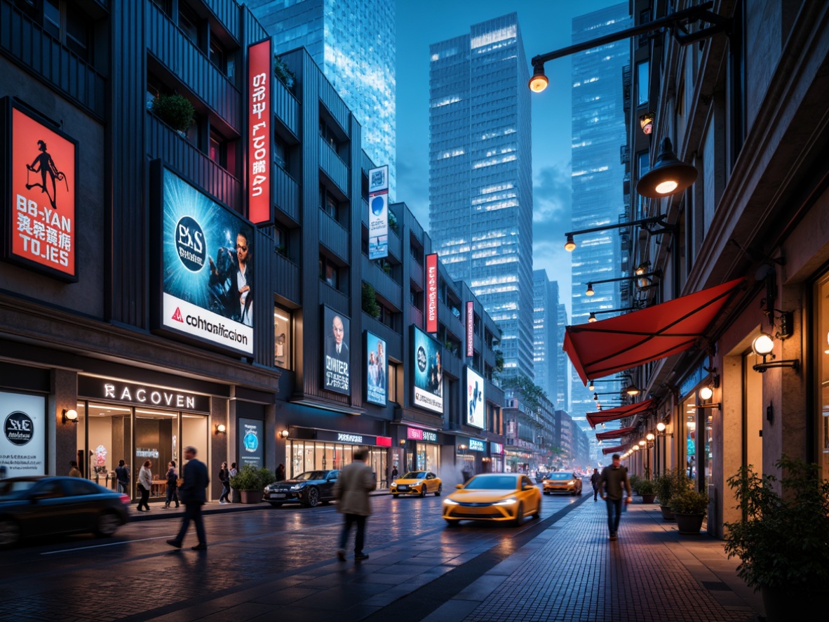 Prompt: Futuristic cityscape, neon-lit skyscrapers, holographic advertisements, sleek metallic buildings, glowing LED lights, cylindrical lamp posts, iridescent glass fixtures, suspended orb lighting, radiant ceiling installations, fiber-optic chandeliers, luminescent floor tiles, dark alleys with flickering street lamps, misty atmospheric effects, shallow depth of field, 1/1 composition, dramatic spotlighting, cinematic camera angles.