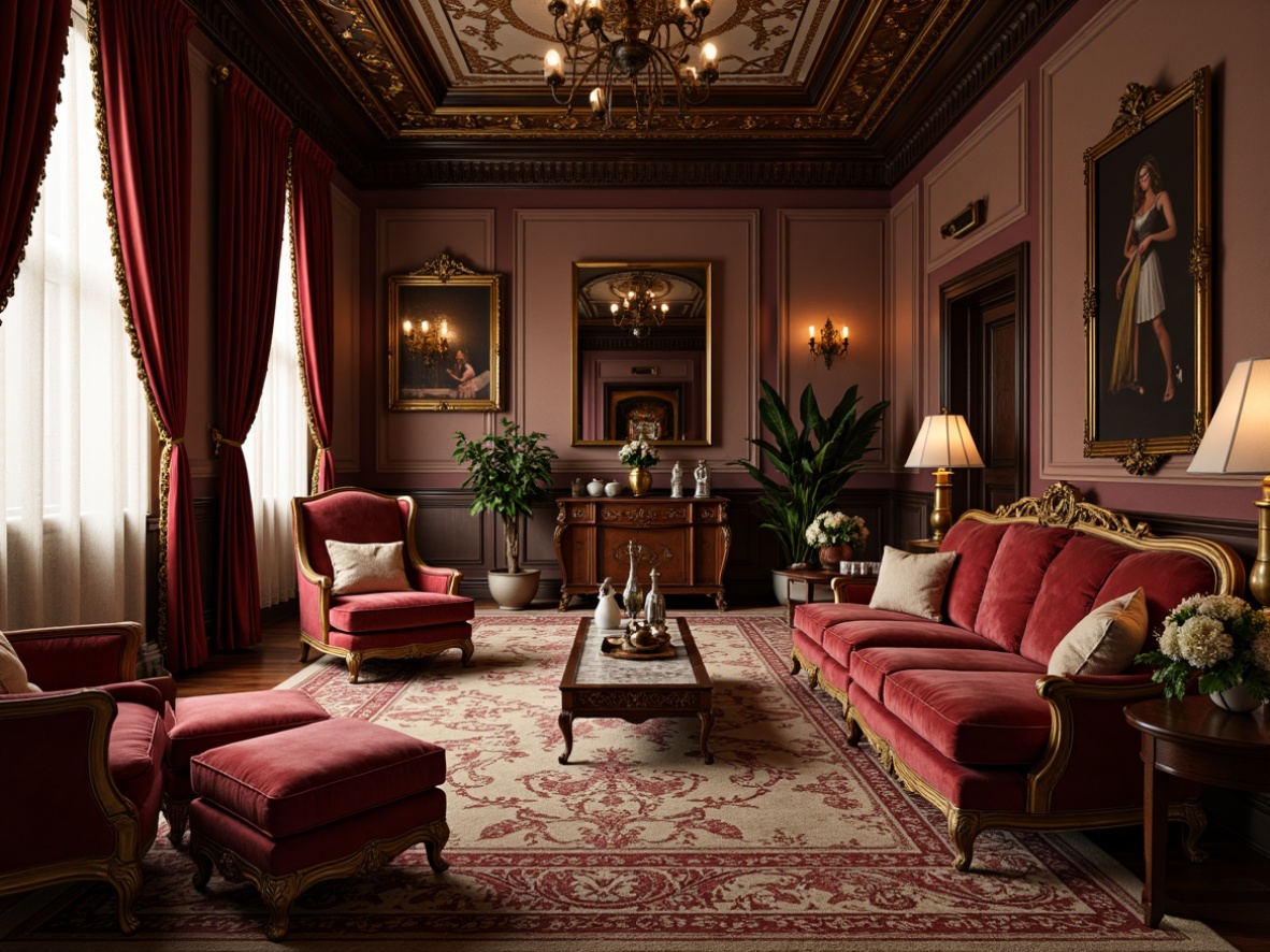 Prompt: Elegant mansion, luxurious furnishings, rich velvet fabrics, ornate wooden furniture, intricately carved details, soft warm lighting, subtle texture overlays, realistic fabric simulations, 1/1 composition, shallow depth of field, classic color palette, sophisticated patterns, refined ornateness, subtle sheen effects, opulent drapery, lavish upholstery, antique accessories, vintage decorative items.