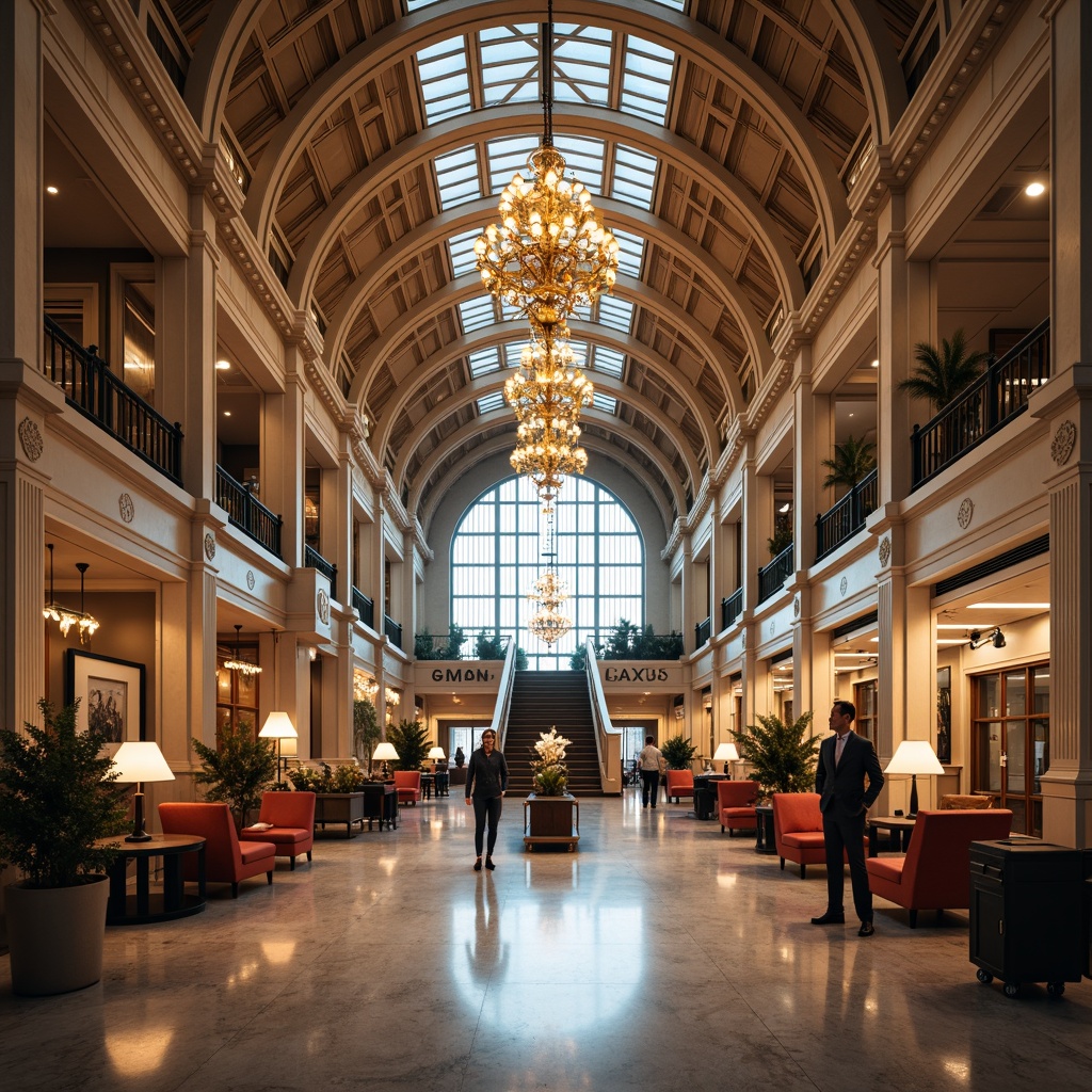 Prompt: Grand airport terminal, high ceilings, ornate archways, classic columns, elegant chandeliers, polished marble floors, luxurious lounges, refined wood accents, sophisticated traveler amenities, spacious arrival halls, majestic staircases, vintage luggage carts, retro-style signage, warm soft lighting, shallow depth of field, 1/1 composition, symmetrical framing, realistic reflections, ambient occlusion.