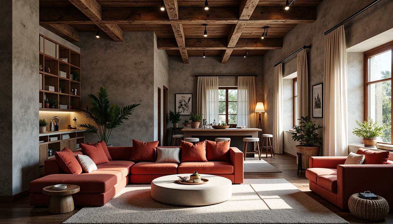 Prompt: Rich velvet sofas, smooth marble countertops, distressed wood accents, soft plush carpets, industrial metal beams, natural stone walls, cozy woven baskets, luxurious silk drapes, rough-hewn wooden tables, modern minimalist decor, contrasting textures, warm ambient lighting, shallow depth of field, 1/1 composition, realistic reflections, detailed normal maps.