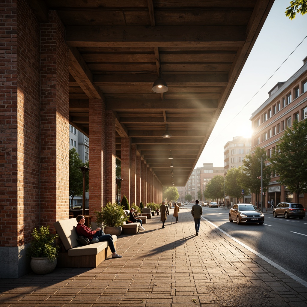 Prompt: Rustic bus station, exposed brick walls, distressed mortar joints, earthy tones, natural textures, industrial chic ambiance, urban landscape, busy streets, vibrant city life, morning sunlight, warm golden lighting, shallow depth of field, 1/2 composition, realistic renderings, ambient occlusion, gritty urban details.