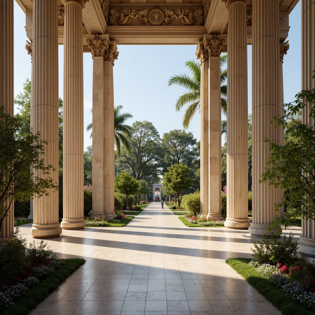 Prompt: Grandiose temple, majestic columns, ornate capitals, intricately carved marble, polished stone floors, symmetrical architecture, ancient Greek inspiration, serene natural surroundings, lush greenery, blooming flowers, warm sunlight, soft shadows, 3/4 composition, realistic textures, ambient occlusion.