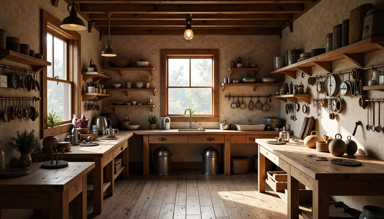 Prompt: Cozy workshop, wooden workbenches, rustic tools, soft warm lighting, warm beige tones, natural wood textures, earthy aroma, vintage metal lanterns, dimmable LED lights, task-oriented lighting, ambient occlusion, 1/1 composition, realistic shadows, detailed materials, morning sunlight, subtle color palette.