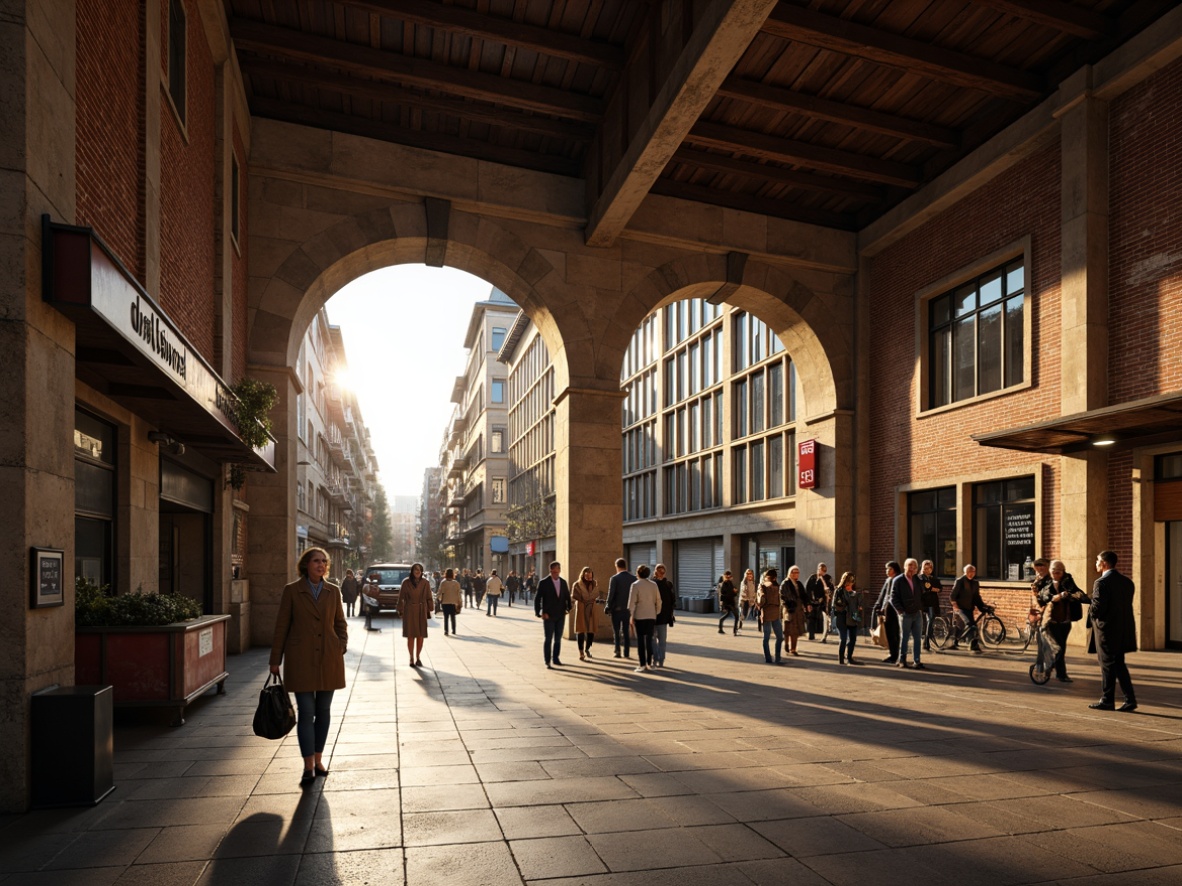 Prompt: Rustic bus station, exposed brick facade, distressed mortar joints, rough-hewn stone walls, industrial metal beams, vaulted ceilings, grand archways, natural light pouring in, urban cityscape, bustling streets, busy commuters, dynamic movement, shallow depth of field, 1/2 composition, warm golden lighting, realistic textures, ambient occlusion.