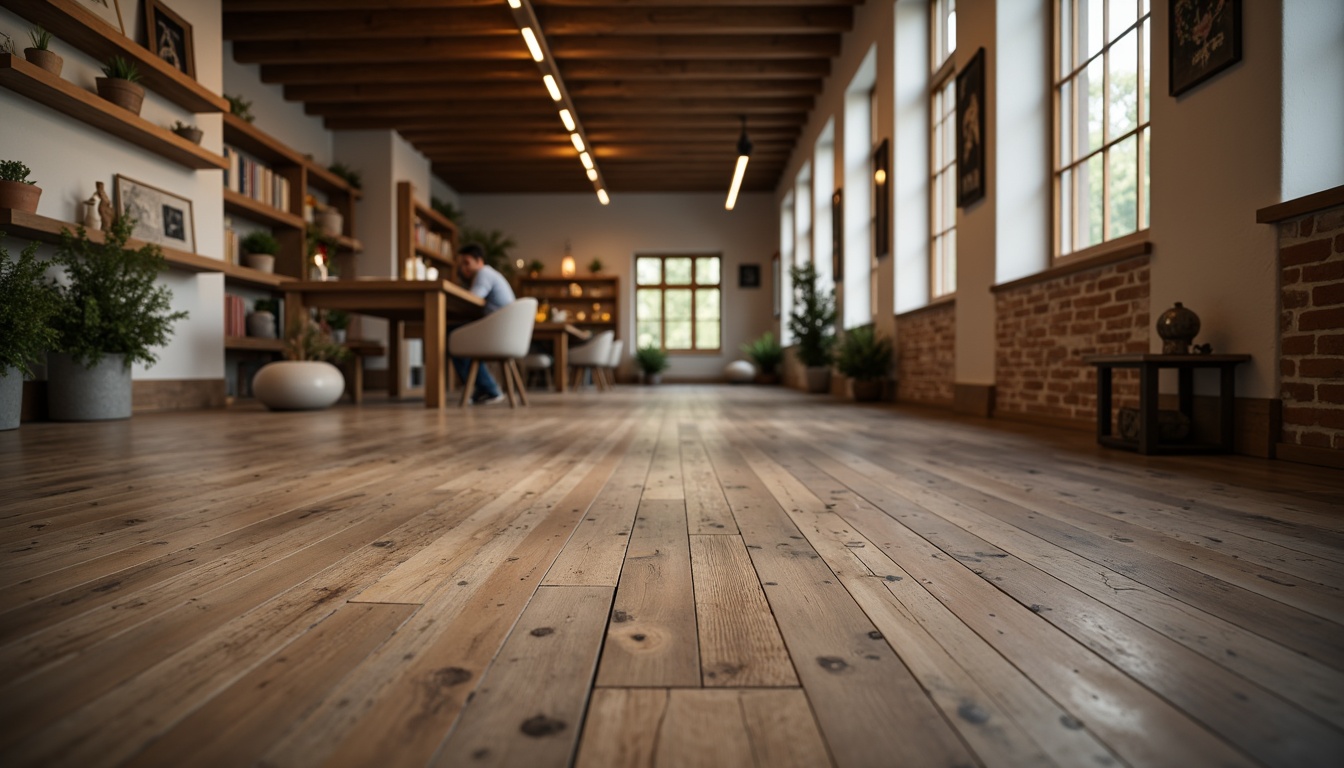 Prompt: Rustic farmhouse, reclaimed wood flooring, distressed finishes, wooden planks, vintage decor, earthy tones, natural textures, stone accents, brick inlays, herringbone patterns, wide plank boards, matte finishes, soft warm lighting, shallow depth of field, 3/4 composition, cozy atmosphere, inviting ambiance.