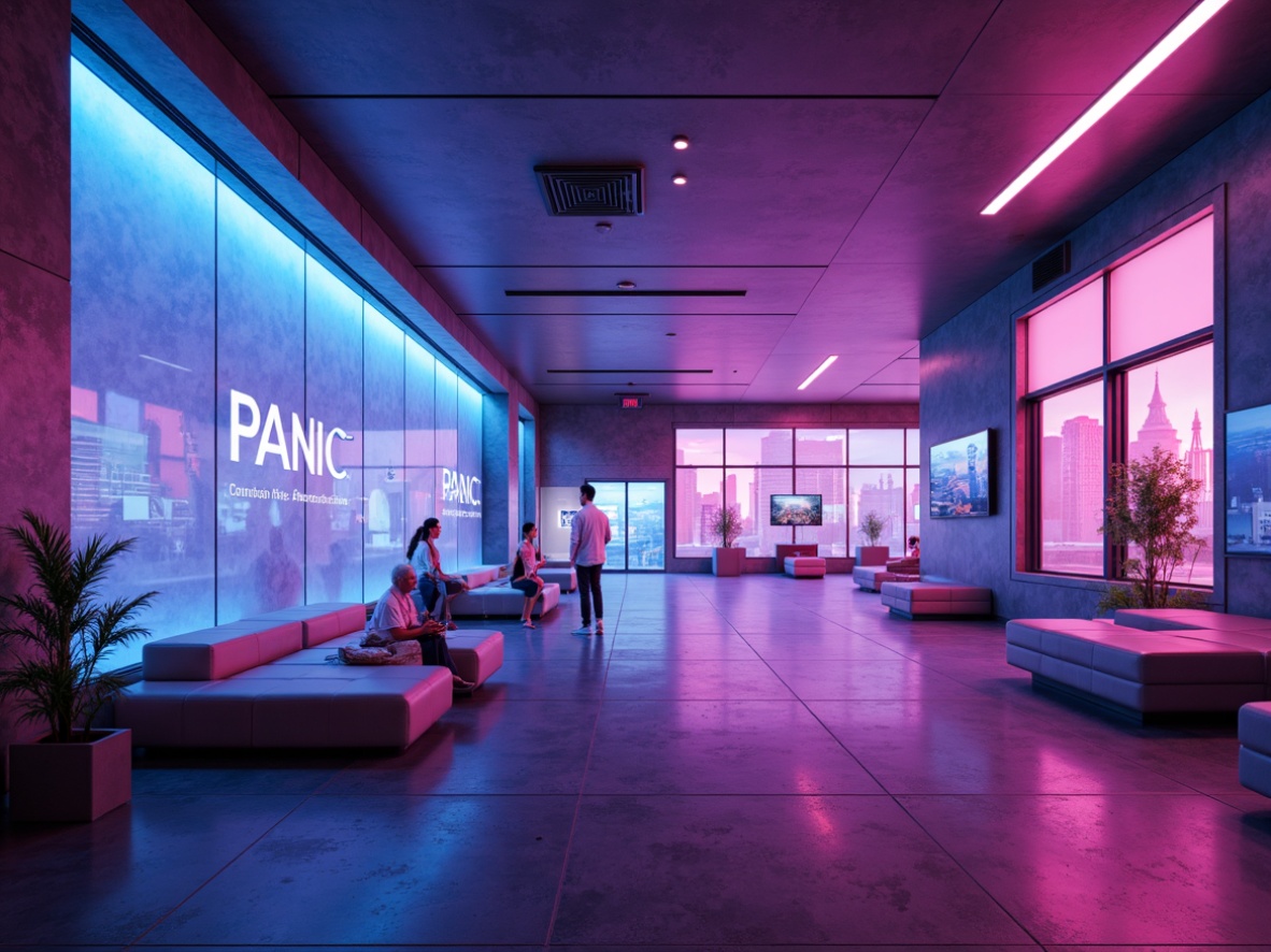 Prompt: Vibrant digital interface, futuristic neon lights, pastel color scheme, soft gradients, minimalist layout, clean typography, bold accents, geometric shapes, metallic textures, high-tech atmosphere, 3D visual effects, panoramic background, ambient lighting, realistic renderings.