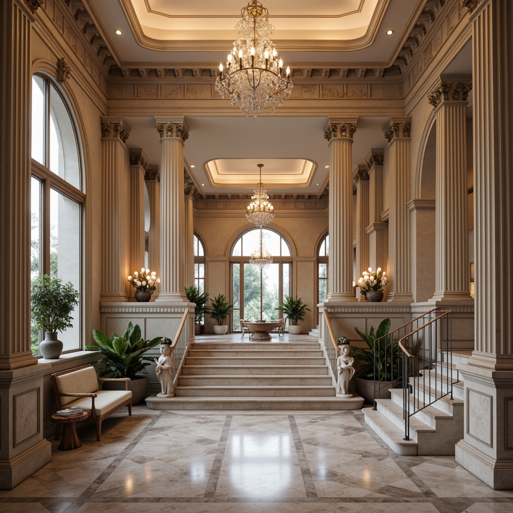 Prompt: Grand villa, neoclassical facade, symmetrical composition, ornate columns, carved stone details, intricate moldings, grand entrance, sweeping staircases, crystal chandeliers, marble flooring, luxurious furnishings, soft warm lighting, shallow depth of field, 1/2 composition, realistic textures, ambient occlusion, classical proportions, balanced harmony, elegant simplicity.