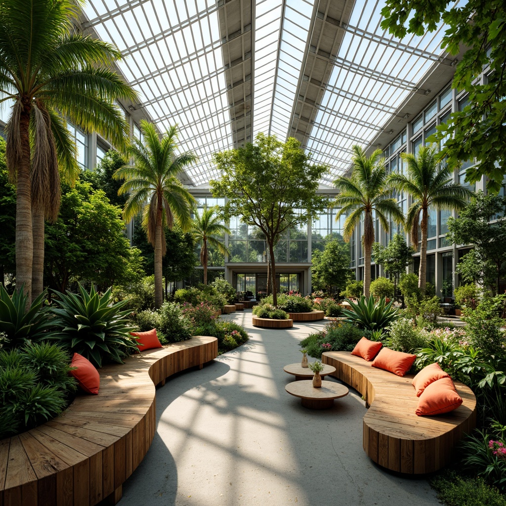 Prompt: Modern greenhouse interior, lush greenery, exotic plants, natural wood accents, reclaimed wooden benches, minimalist metal frames, curved glass surfaces, organic shapes, vibrant colorful textiles, eco-friendly materials, sustainable design solutions, living walls, vertical gardens, misting systems, soft warm lighting, shallow depth of field, 3/4 composition, panoramic view, realistic textures, ambient occlusion.Let me know if you need any further assistance!