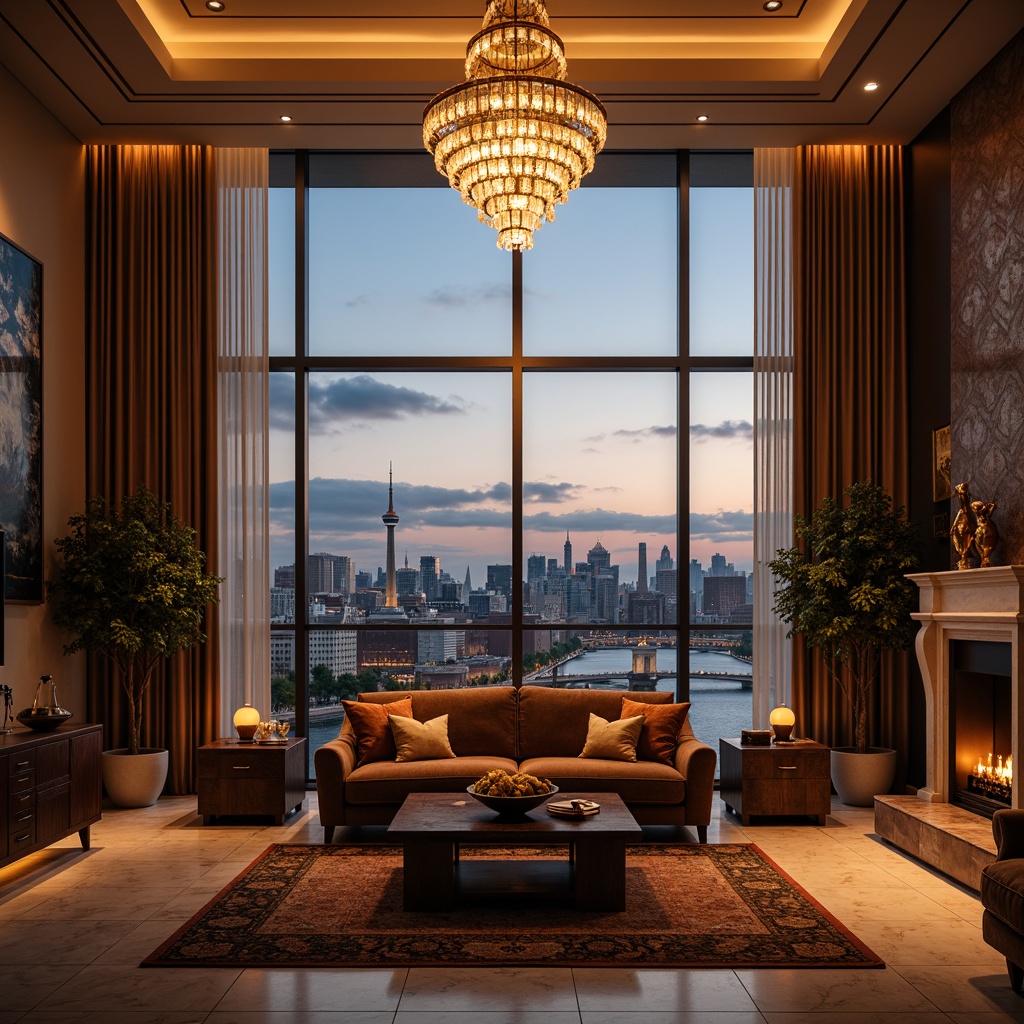 Prompt: Luxurious living room, crystal chandelier, warm golden lighting, rich velvet sofa, ornate wooden furniture, lavish marble floors, subtle LED ambient lights, cozy throw blankets, floor-to-ceiling windows, breathtaking cityscape views, soft evening glow, cinematic 1/1 composition, high-contrast ratio, vibrant color grading, realistic reflections.