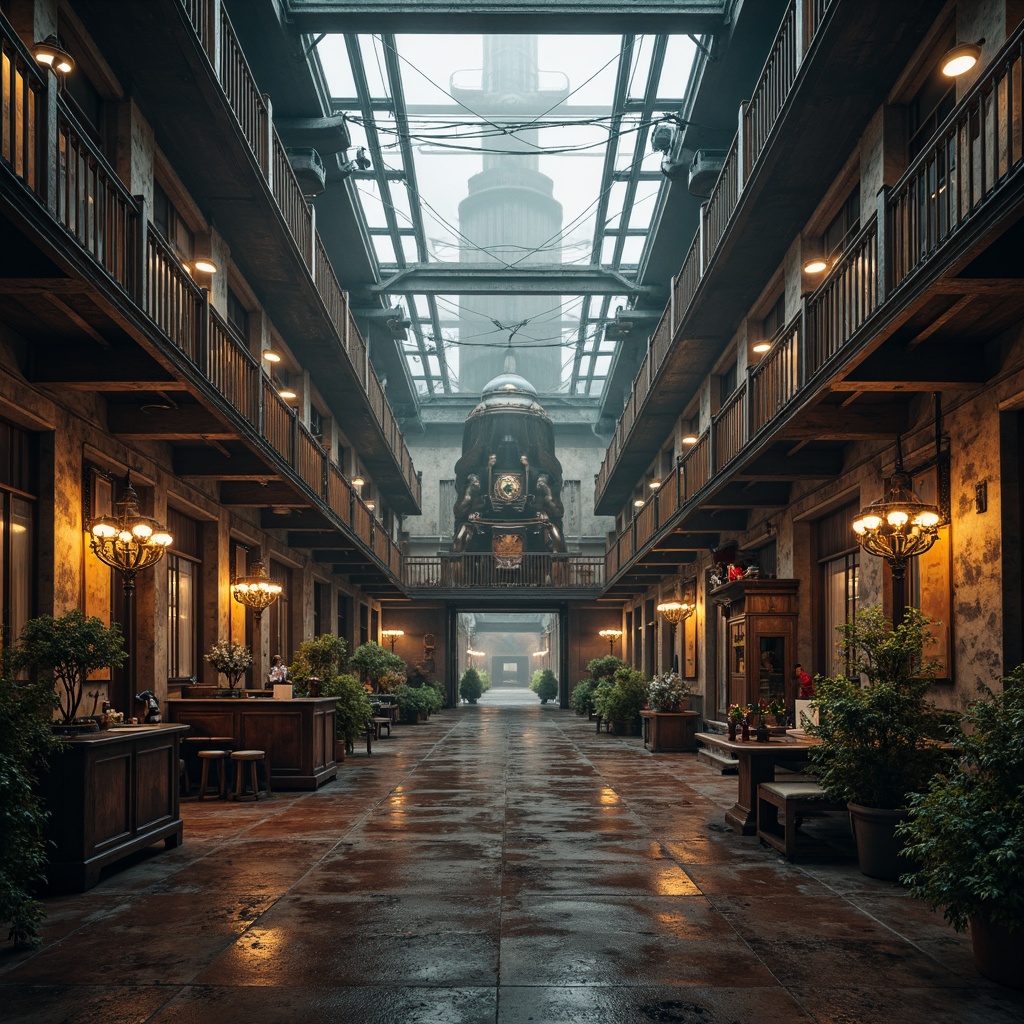 Prompt: Intricate factory architecture, ornate Baroque details, grandiose industrial machinery, rusty metal accents, distressed stone walls, lavish chandeliers, rich velvet drapes, gilded ornaments, intricate wooden carvings, dramatic lighting effects, foggy atmosphere, shallow depth of field, 1/2 composition, realistic textures, ambient occlusion.