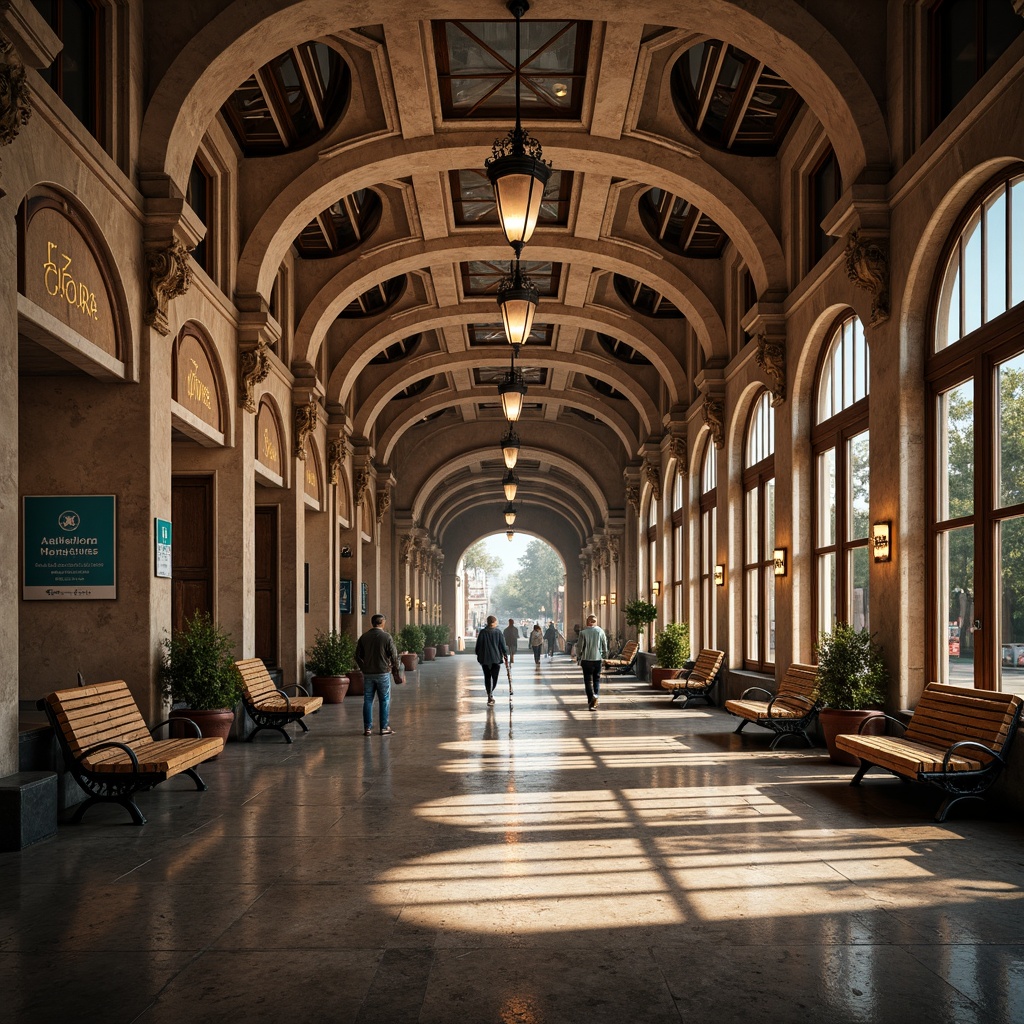 Prompt: Elegant metro station, ornate ironwork, classic French country style, rustic stone walls, vaulted ceilings, grand archways, intricate moldings, soft warm lighting, luxurious wooden benches, vintage-inspired signage, ornamental lanterns, distressed metal accents, natural stone flooring, earthy color palette, rich textures, atmospheric misting, 1/1 composition, cinematic camera angles, dramatic depth of field.