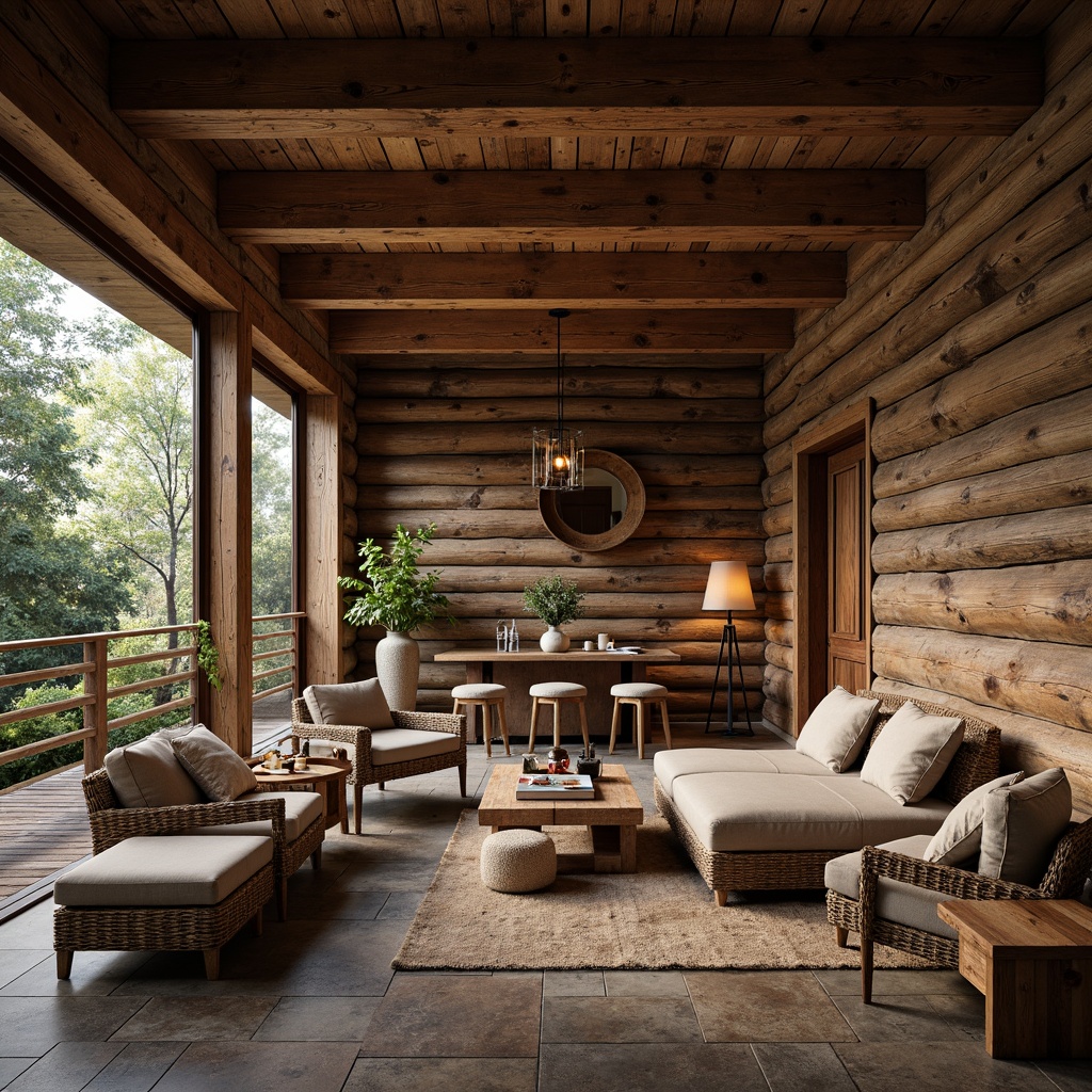 Prompt: Rustic cabin, wooden accents, earthy tones, distressed wood planks, reclaimed barnwood, natural stone floors, rugged textures, warm ambient lighting, cozy atmosphere, traditional furnishings, vintage decor, nature-inspired elements, organic patterns, earthy scents, warm color palette, natural materials, imperfect edges, rough-hewn wood, traditional craftsmanship.