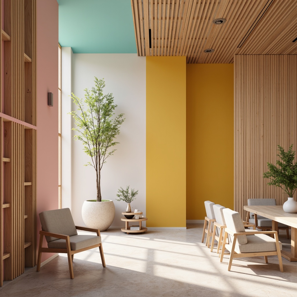 Prompt: Vibrant modern interior, bold accent walls, pastel color scheme, natural wood accents, sleek metal fixtures, minimalist decor, monochromatic tones, soft warm lighting, 1/1 composition, shallow depth of field, realistic textures, ambient occlusion.