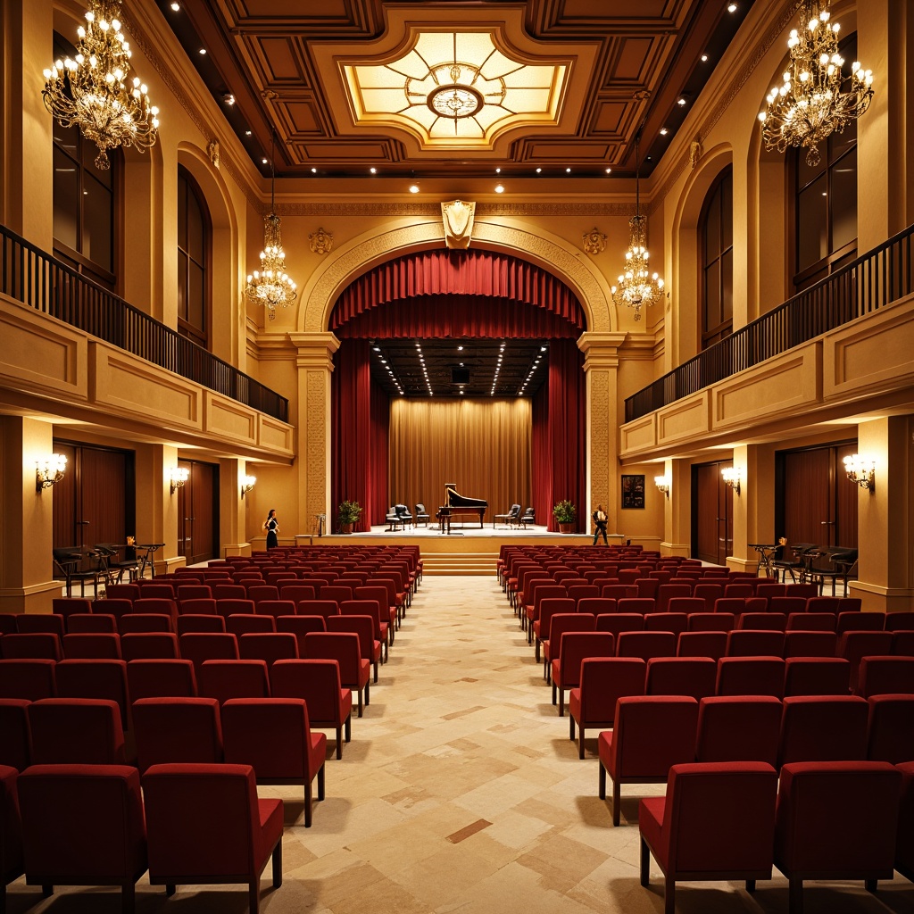 Prompt: Elegant concert hall, rich wood tones, warm golden lighting, plush velvet seats, ornate chandeliers, grand pianos, sophisticated sound systems, refined architectural details, neutral beige walls, polished marble floors, subtle crimson accents, majestic high ceilings, dramatic stage curtains, luxurious VIP areas, soft box seating, intimate performance spaces, warm spotlights, 3/4 composition, shallow depth of field, realistic textures, ambient occlusion.