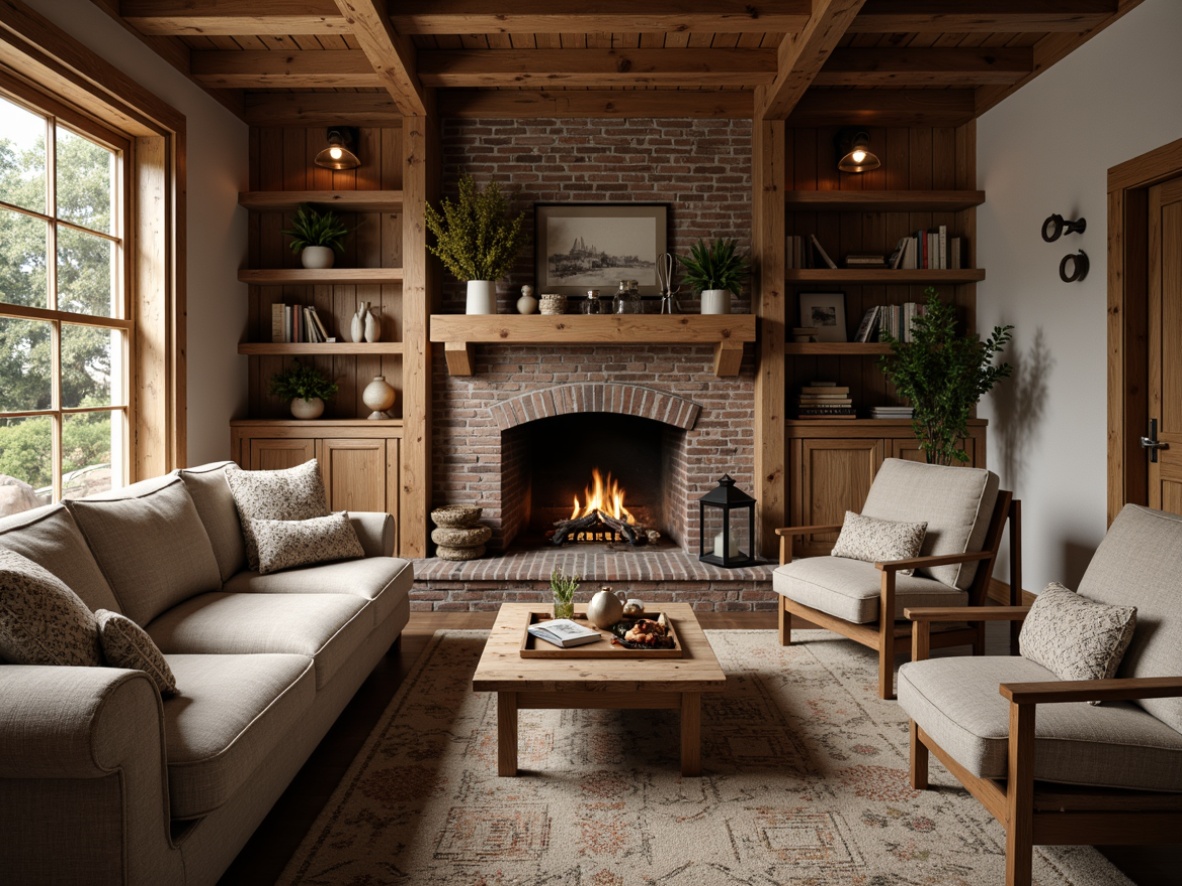 Prompt: Rustic farmhouse interior, vintage textile patterns, woven wool blankets, distressed wood accents, earthy color palette, natural linen fabrics, soft velvet pillows, antique furniture pieces, metal lanterns, brick fireplace, cozy reading nook, warm candlelight, shallow depth of field, 1/1 composition, realistic textures, ambient occlusion.Let me know if you need any adjustments!