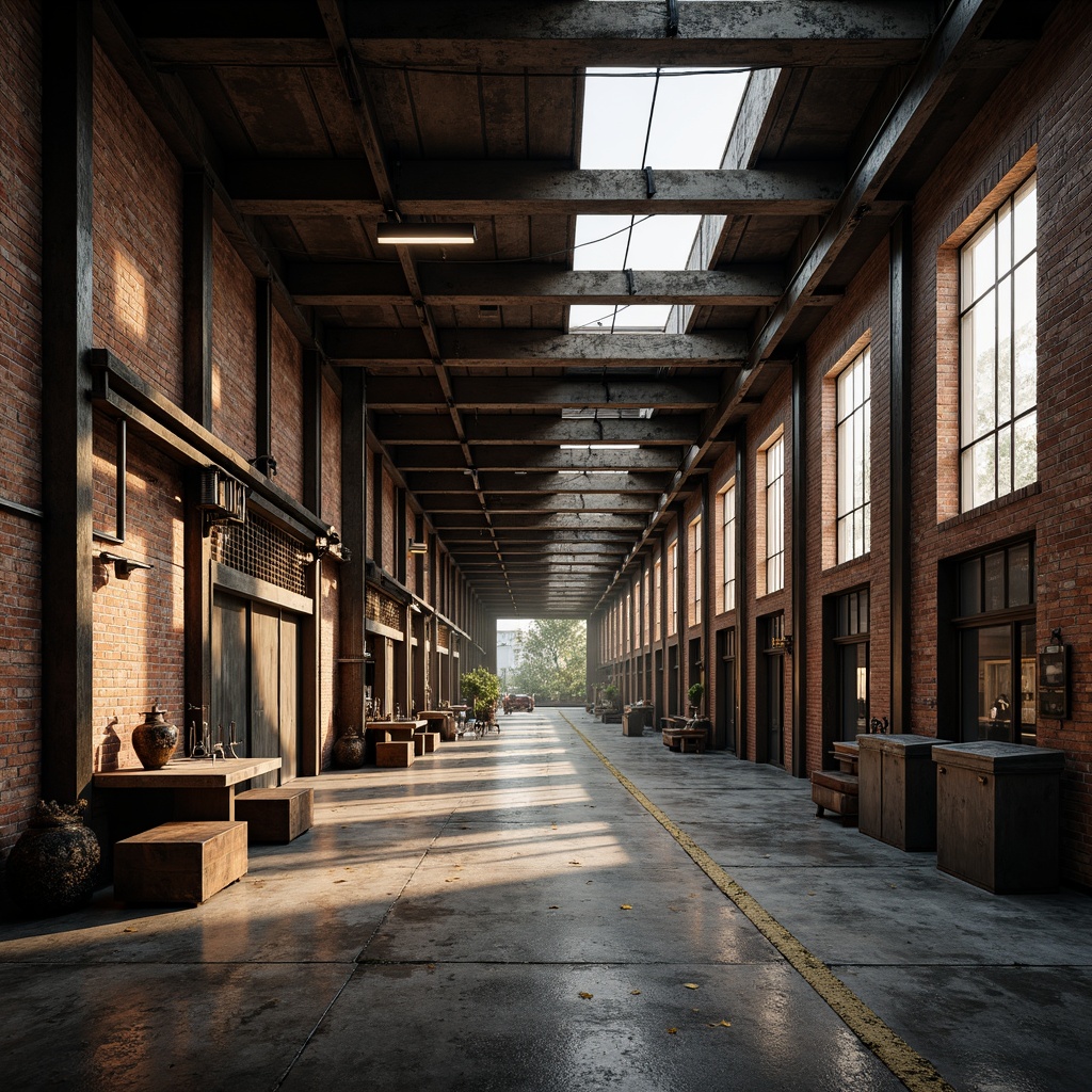 Prompt: Rustic industrial landscape, exposed brick walls, metal beams, reclaimed wood accents, distressed concrete floors, industrial lighting fixtures, urban cityscape, abandoned factory backdrop, gritty textured surfaces, metallic color palette, dramatic shadows, high-contrast lighting, cinematic atmosphere, moody tones, 1/2 composition, shallow depth of field, realistic materials, ambient occlusion.