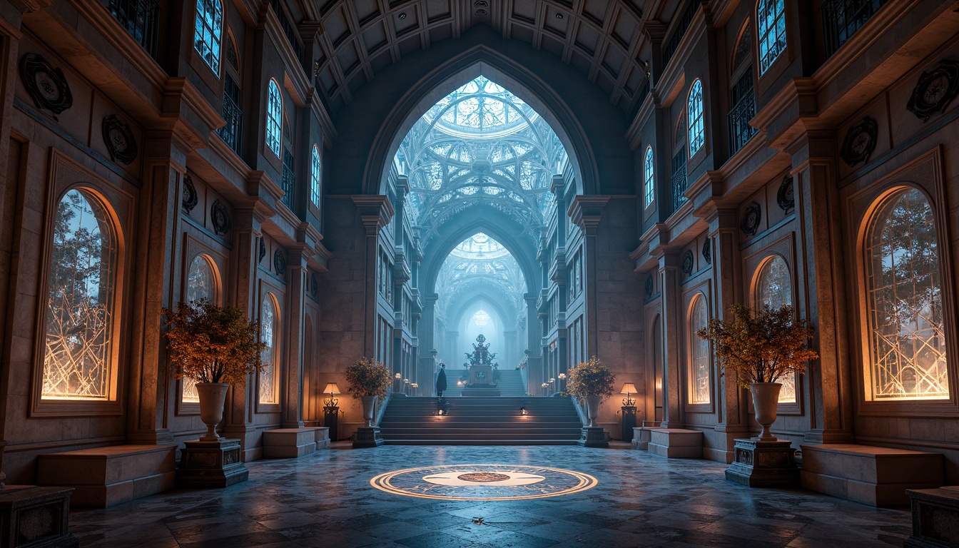 Prompt: Ancient monastery, futuristic twists, intricately carved stone walls, metallic accents, neon luminescent lights, holographic projections, cyberpunk elements, sacred geometry patterns, ornate Gothic arches, mystical ambiance, misty atmospheric effects, soft warm glow, cinematic lighting, shallow depth of field, 3/4 composition, panoramic view, realistic textures, ambient occlusion.