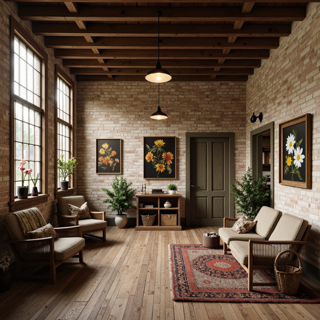 Prompt: Rustic farmhouse museum, vintage wooden furniture, distressed finishes, earthy color palette, natural stone flooring, exposed brick walls, wooden beams, rustic metal decor, antique farm tools, nostalgic artifacts, warm soft lighting, shallow depth of field, 1/1 composition, realistic textures, ambient occlusion, cozy atmosphere, inviting seating areas, plush throw blankets, woven baskets, potted plants, botanical prints, nature-inspired artwork.