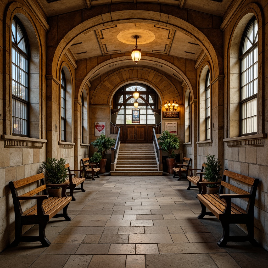 Prompt: Rustic metro station, distressed stone walls, ornate ironwork, vintage lanterns, curved staircases, wooden benches, classic signage, elegant archways, Beaux-Arts inspired architecture, limestone flooring, decorative moldings, soft warm lighting, romantic atmosphere, 1/1 composition, shallow depth of field, realistic textures, ambient occlusion.