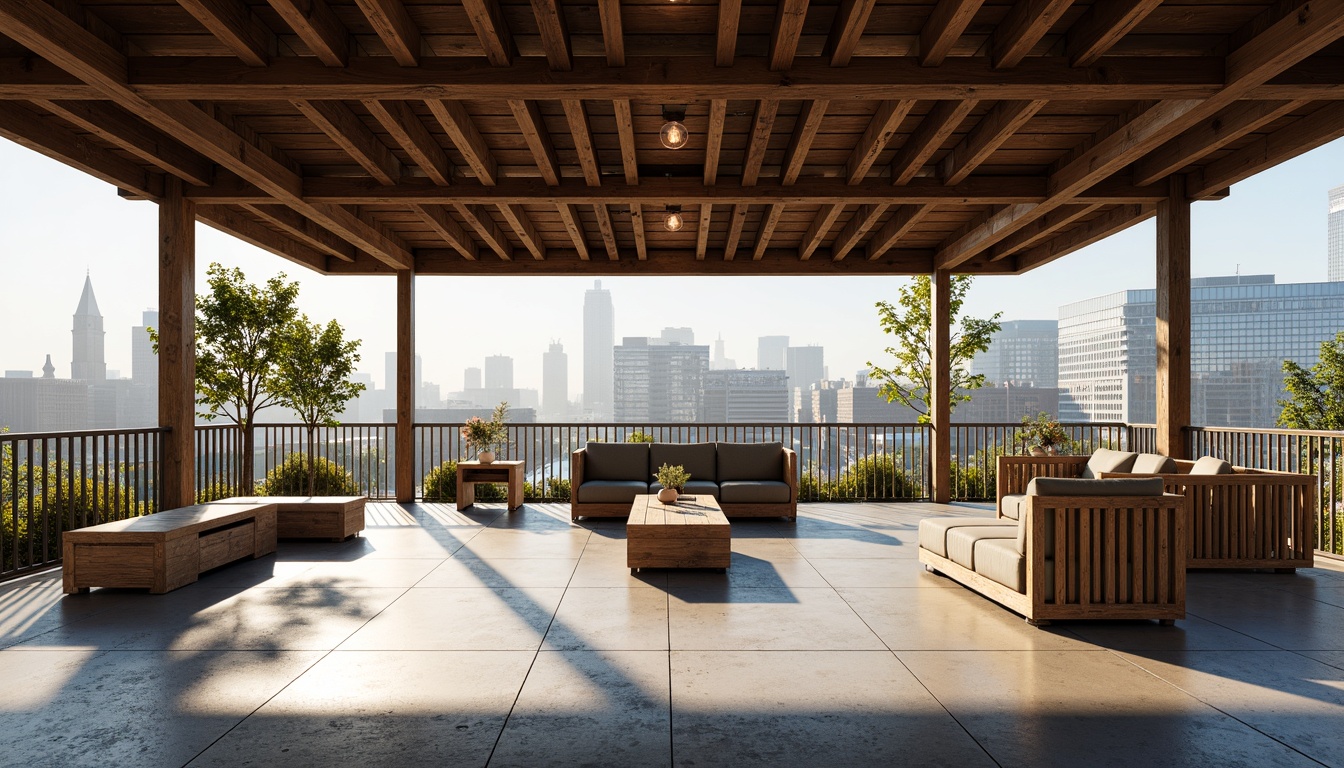 Prompt: Rustic pavilion, exposed wooden beams, industrial metal frames, reclaimed wood accents, distressed concrete floors, Edison bulb lighting, minimalist decor, urban cityscape, sunny afternoon, soft warm glow, shallow depth of field, 1/1 composition, realistic textures, ambient occlusion.Let me know if you need any adjustments!