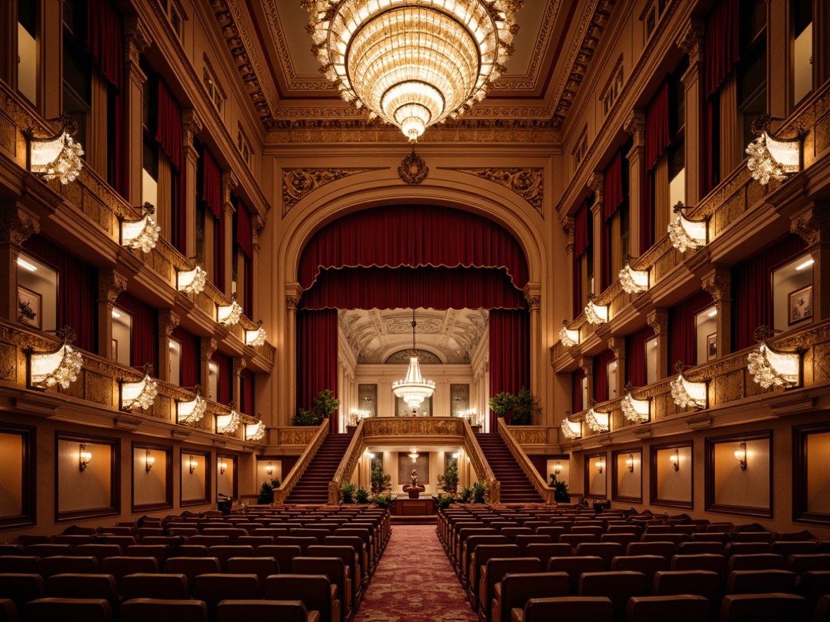 Prompt: Elegant concert hall, ornate chandeliers, rich wood paneling, velvet curtains, gilded details, majestic columns, grand staircases, refined acoustic design, precise sound diffusion, optimal resonance control, warm intimate ambiance, luxurious seating areas, intricate moldings, subtle lighting transitions, dramatic spotlights, 3/4 composition, shallow depth of field, realistic textures, ambient occlusion.