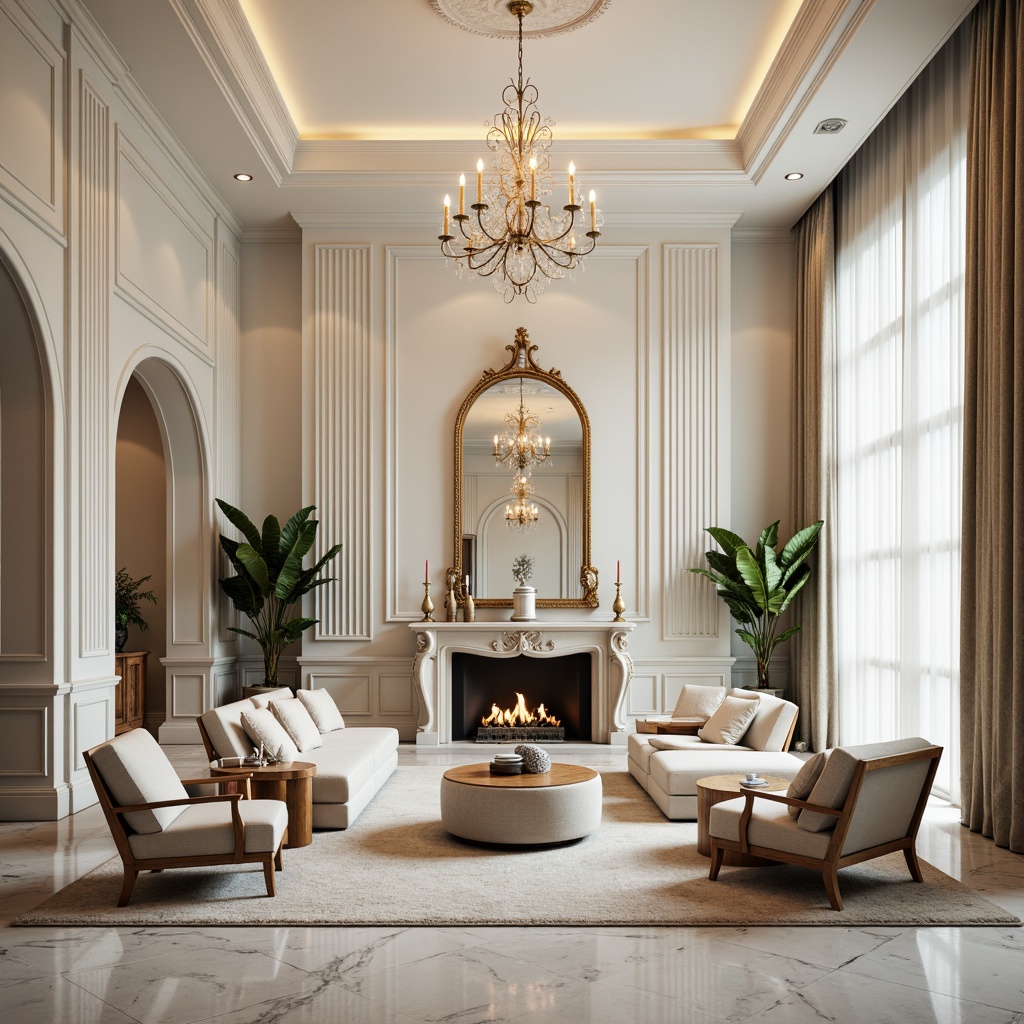 Prompt: Luxurious living room, marble flooring, elegant furniture, creamy white walls, ornate mirrors, sophisticated chandeliers, refined wood accents, plush area rugs, subtle texture contrasts, natural light pouring, soft warm ambiance, shallow depth of field, 1/1 composition, realistic reflections, ambient occlusion.