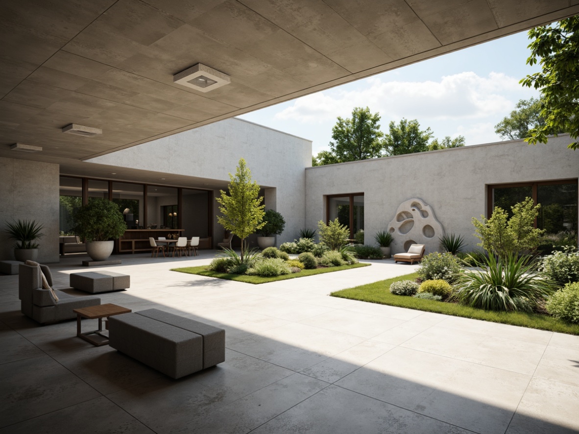 Prompt: Minimalist pavilion, open space concept, sleek lines, neutral color palette, polished concrete floors, floor-to-ceiling glass walls, natural light pouring in, minimal furniture, low-profile benches, geometric-shaped planters, lush greenery, modern sculptures, abstract art pieces, subtle ambient lighting, soft shadows, shallow depth of field, 1/1 composition, panoramic view, realistic textures, ambient occlusion.