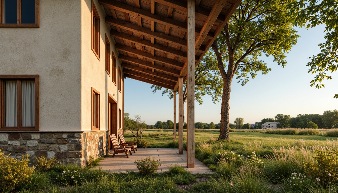 Prompt: Rustic farmhouse, vintage decor, warm earthy tones, soft creamy whites, distressed wood accents, natural stone foundations, lush green pastures, wildflower fields, sunny afternoon light, warm golden hues, soft blue skies, 3/4 composition, shallow depth of field, realistic textures, ambient occlusion.