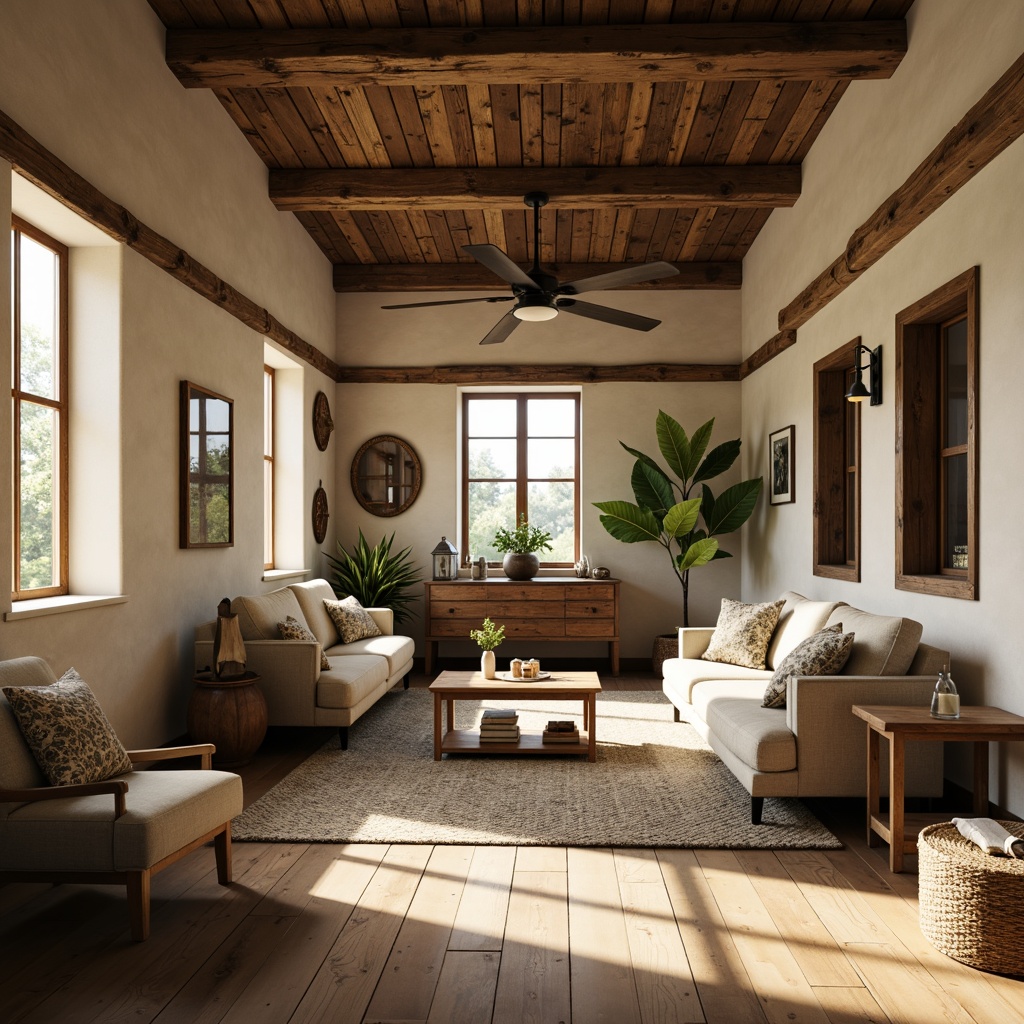 Prompt: Rustic farmhouse, warm earthy tones, natural materials, wooden accents, vintage decor, soft creamy whites, rich charcoal grays, muted sage greens, weathered wood textures, distressed finishes, country charm, cozy atmosphere, warm golden lighting, shallow depth of field, 1/1 composition, realistic renderings, ambient occlusion.