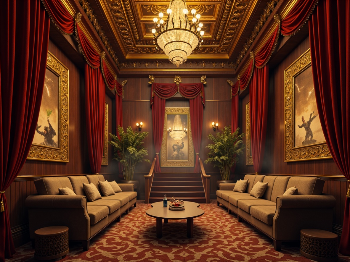 Prompt: Luxurious velvet drapes, ornate golden accents, intricate carvings, lavish crystal chandeliers, rich wood paneling, opulent furnishings, grandiose archways, dramatic staircases, mystical ambiance, moody lighting, fog machines, strobe lights, DJ booths, dance floors, VIP lounges, ornamental mirrors, lavish upholstery, baroque patterns, gilded frames, mysterious alcoves, warm golden hues, cinematic smoke effects, shallow depth of field, 1/2 composition, high contrast ratio, dramatic shadows.