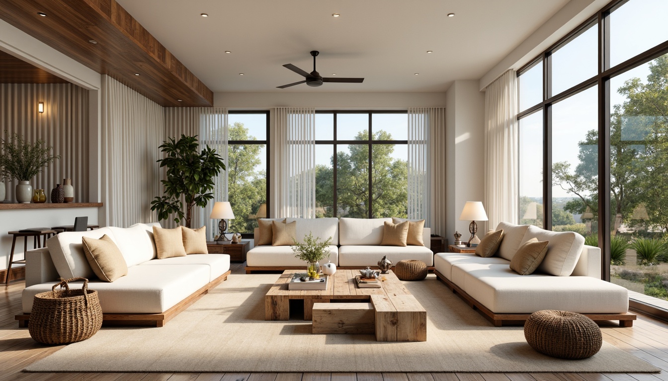 Prompt: Cozy living room, plush sofas, ergonomic chairs, reclaimed wood coffee tables, soft cushions, pastel color schemes, natural textiles, woven baskets, minimalist decor, large windows, abundant natural light, warm ambiance, comfortable seating areas, functional storage units, stylish lamps, industrial metal accents, earthy tones, organic shapes, calming atmosphere, 3/4 composition, realistic textures, ambient occlusion.