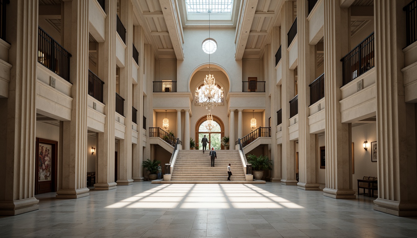 Prompt: Majestic memorial center, grand entrance columns, neoclassical architecture style, limestone facade, ornate details, symmetrical composition, high ceiling interior, sweeping staircase, elegant chandeliers, solemn atmosphere, natural light pouring in, subtle color palette, marble floors, intricate moldings, ornamental ceilings, dignified ambiance, somber tone, respectful silence, shallow depth of field, 1/2 composition, realistic textures, ambient occlusion.