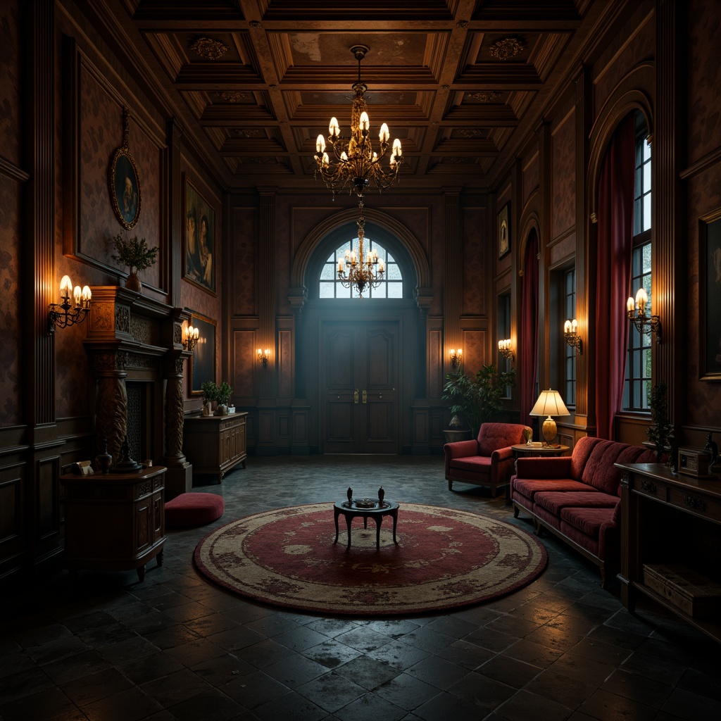 Prompt: \Mysterious abandoned mansion, dark academia aesthetic, rich wood paneling, ornate Gothic architecture, dimly lit corridors, flickering candles, mysterious shadows, luxurious velvet drapes, antique furniture, mysterious ancient artifacts, eerie atmospheric lighting, shallow depth of field, 1/1 composition, cinematic view, realistic textures, ambient occlusion.\