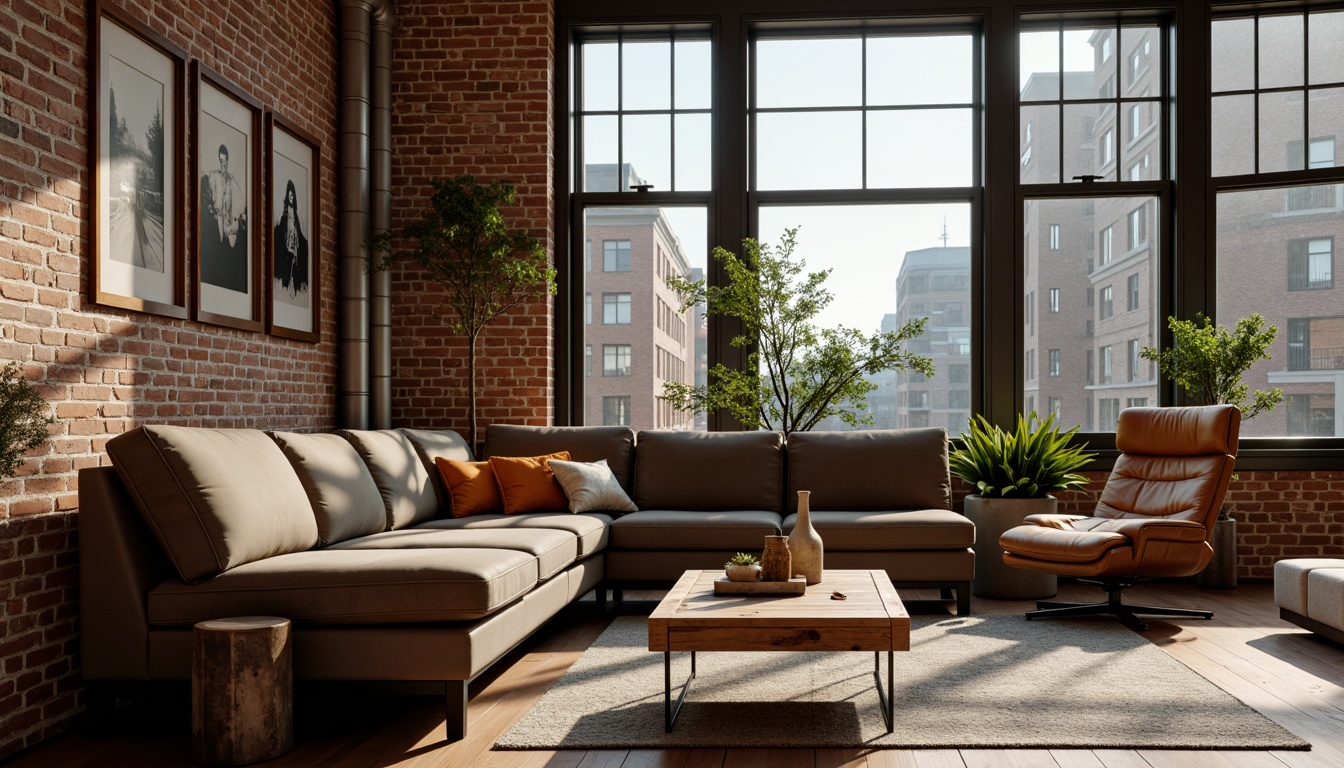 Prompt: Mid-century modern living room, sleek low-profile sofa, velvet upholstery, tufted pillows, reclaimed wood coffee table, minimalist metal legs, industrial chic decor, exposed brick walls, urban loft atmosphere, natural light pouring in, soft warm glow, 1/2 composition, realistic textures, ambient occlusion.