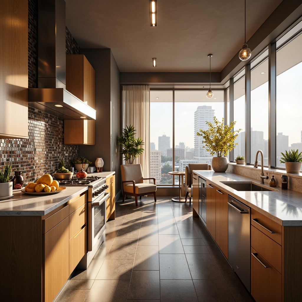 Prompt: Luxurious modern interior, metallic accents, polished chrome fixtures, sleek silver appliances, glamorous gold lighting, marble countertops, high-gloss wood floors, minimalist decor, urban cityscape, morning sunlight, soft warm glow, shallow depth of field, 1/1 composition, realistic reflections, ambient occlusion.